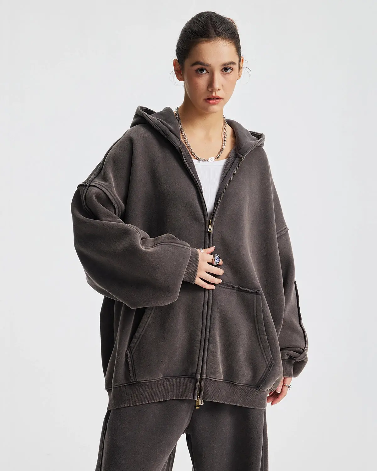 Distressed Acid Wash Double Zip Up Hoodies | Inflation Streetwear - Image 9