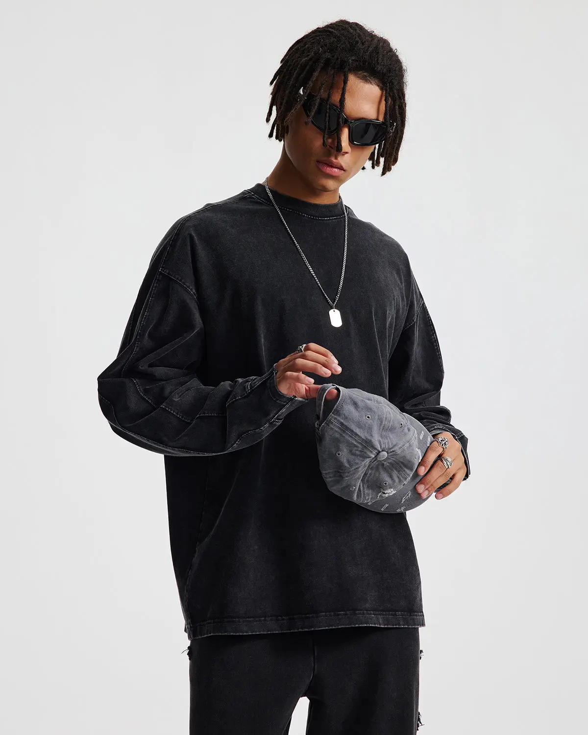 Distressed Aicd Wash Oversized Long Sleeve Tees | Inflation Streetwear