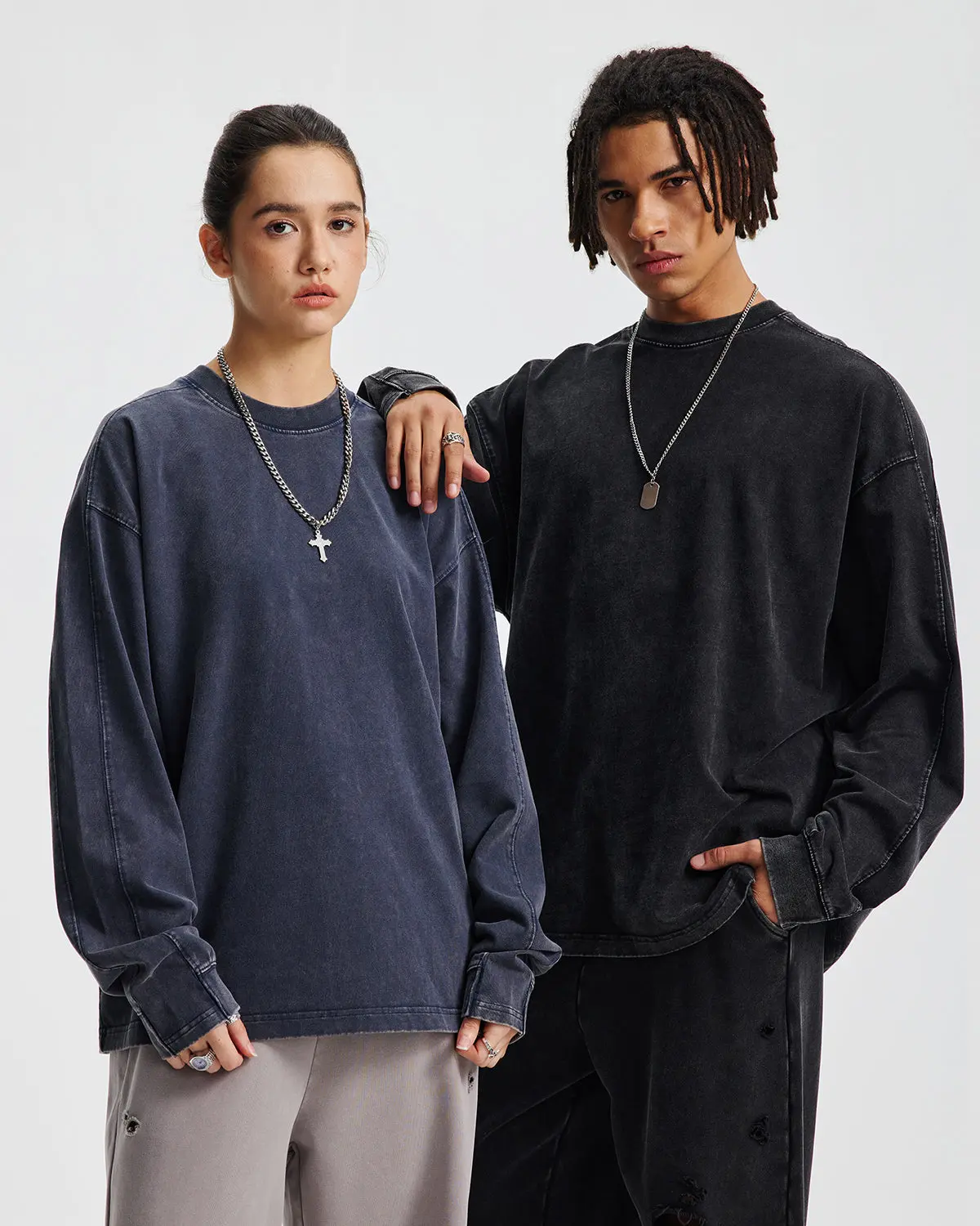 Distressed Aicd Wash Oversized Long Sleeve Tees | Inflation Streetwear - Image 11