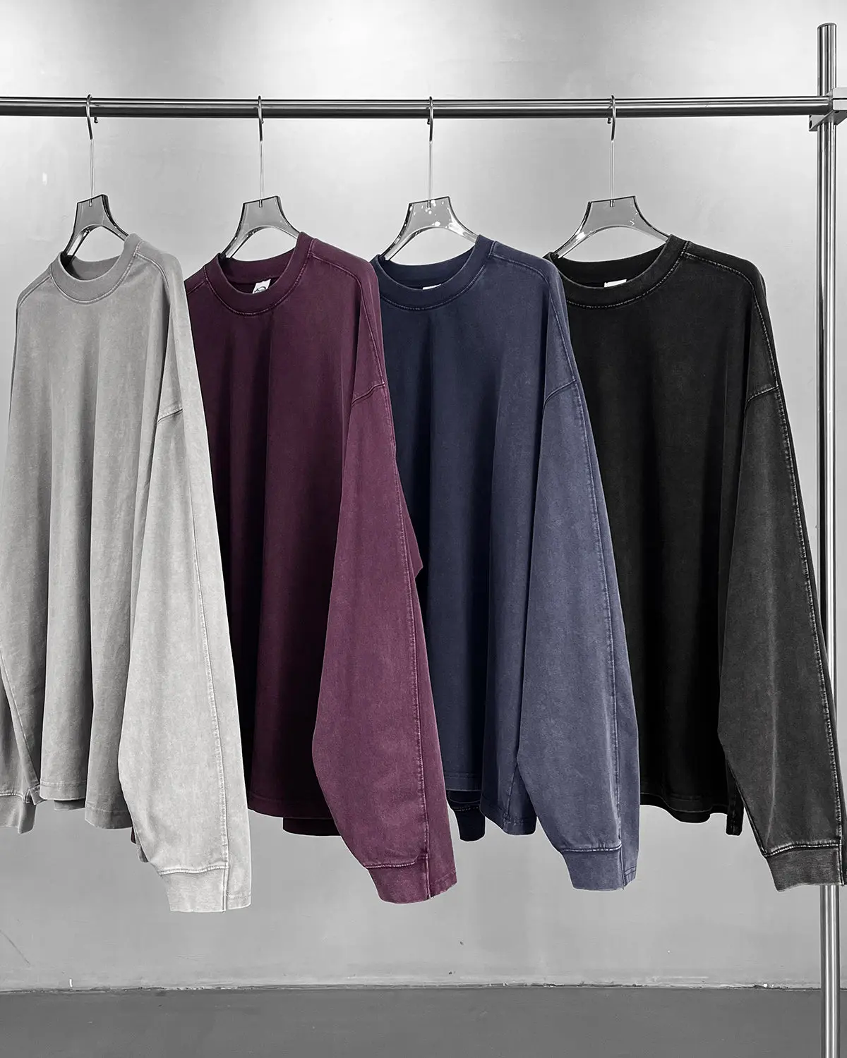 Distressed Aicd Wash Oversized Long Sleeve Tees | Inflation Streetwear - Image 12