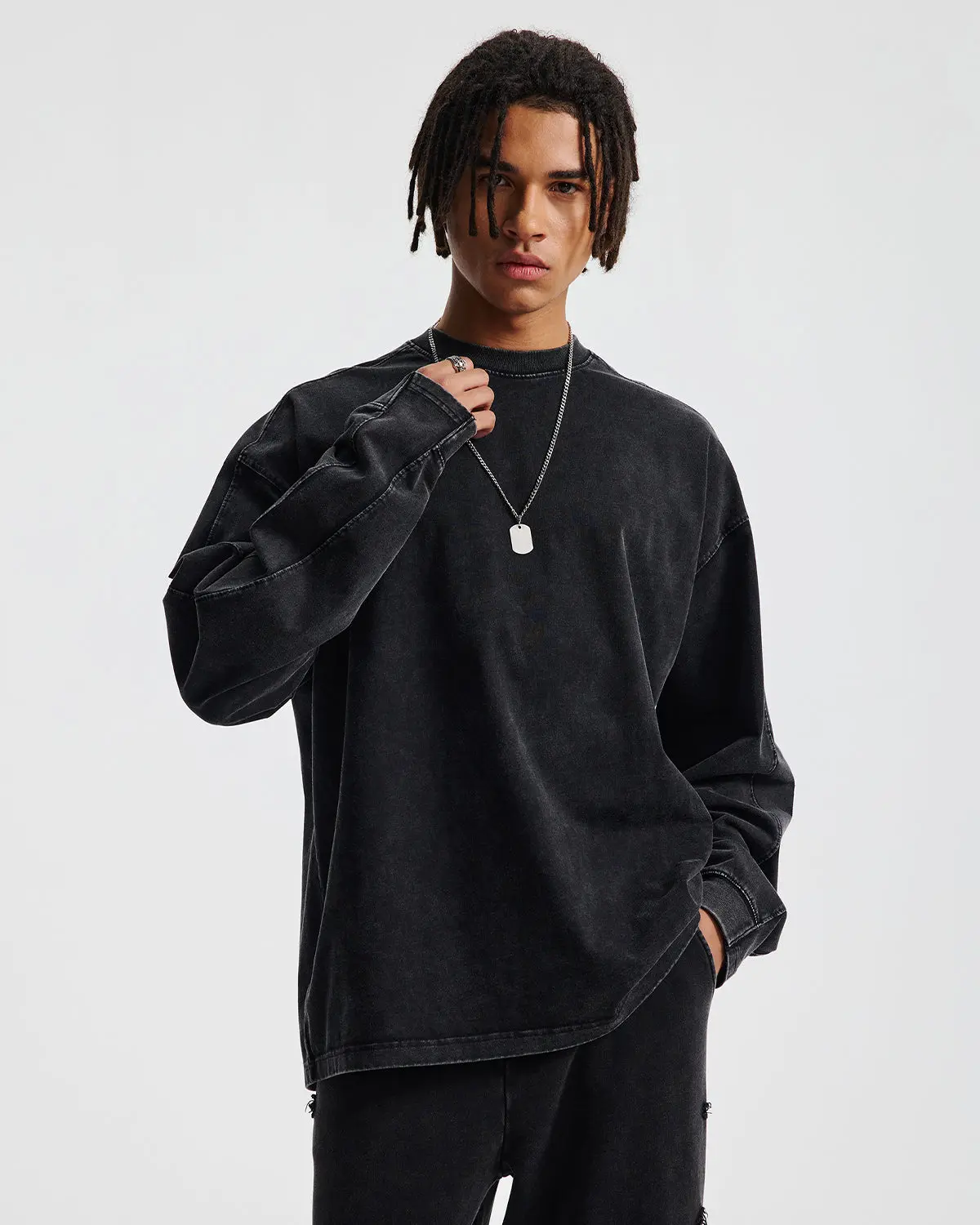 Distressed Aicd Wash Oversized Long Sleeve Tees | Inflation Streetwear - Image 2