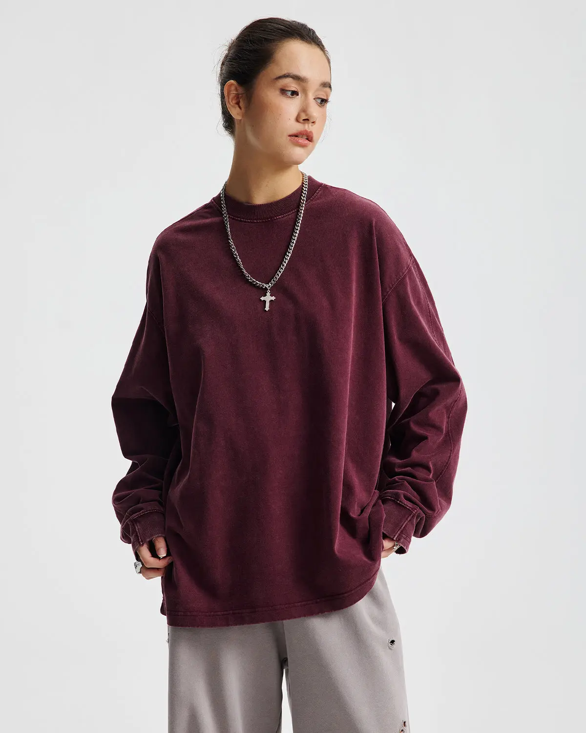 Distressed Aicd Wash Oversized Long Sleeve Tees | Inflation Streetwear - Image 4