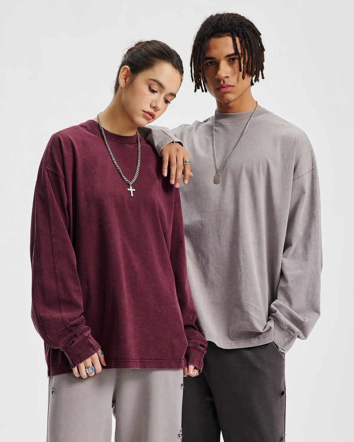 Distressed Aicd Wash Oversized Long Sleeve Tees | Inflation Streetwear - Image 7