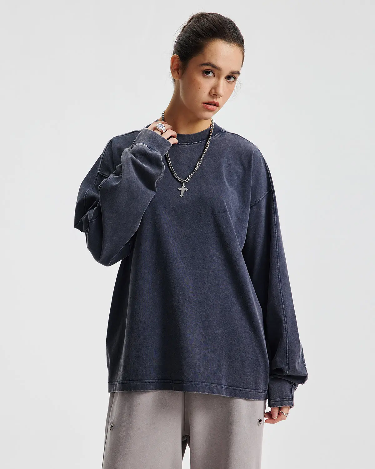 Distressed Aicd Wash Oversized Long Sleeve Tees | Inflation Streetwear - Image 9