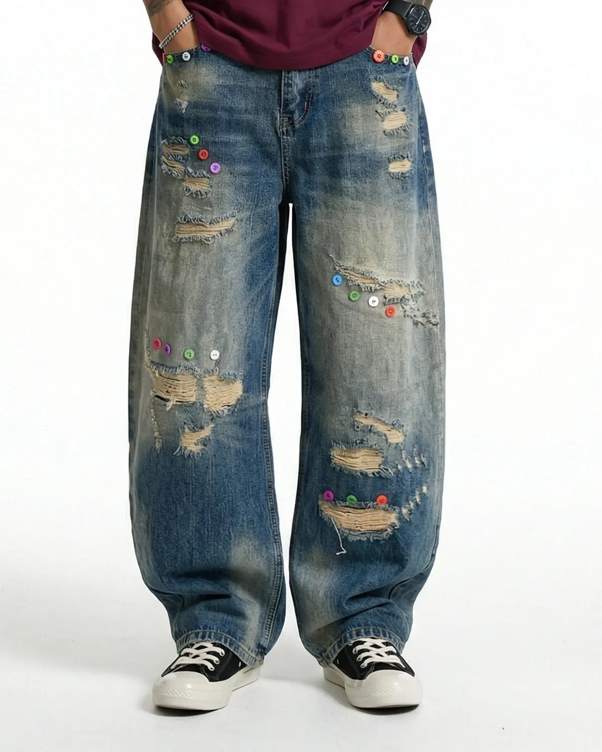 Distressed Button Barrel Jeans | Inflation Streetwear - Image 3