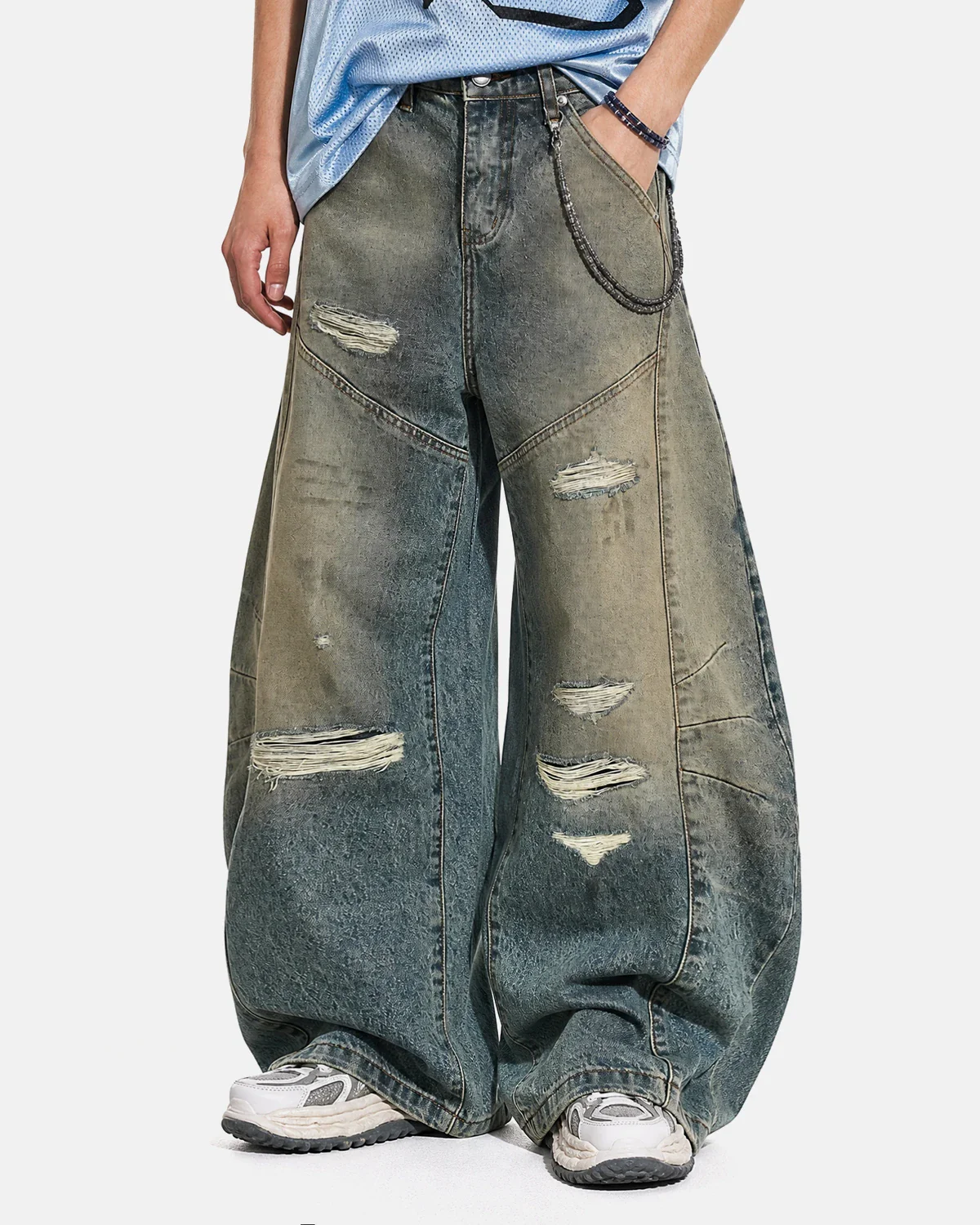 Distressed Dirty Wash Barrel Jeans | Inflation Streetwear - Image 5