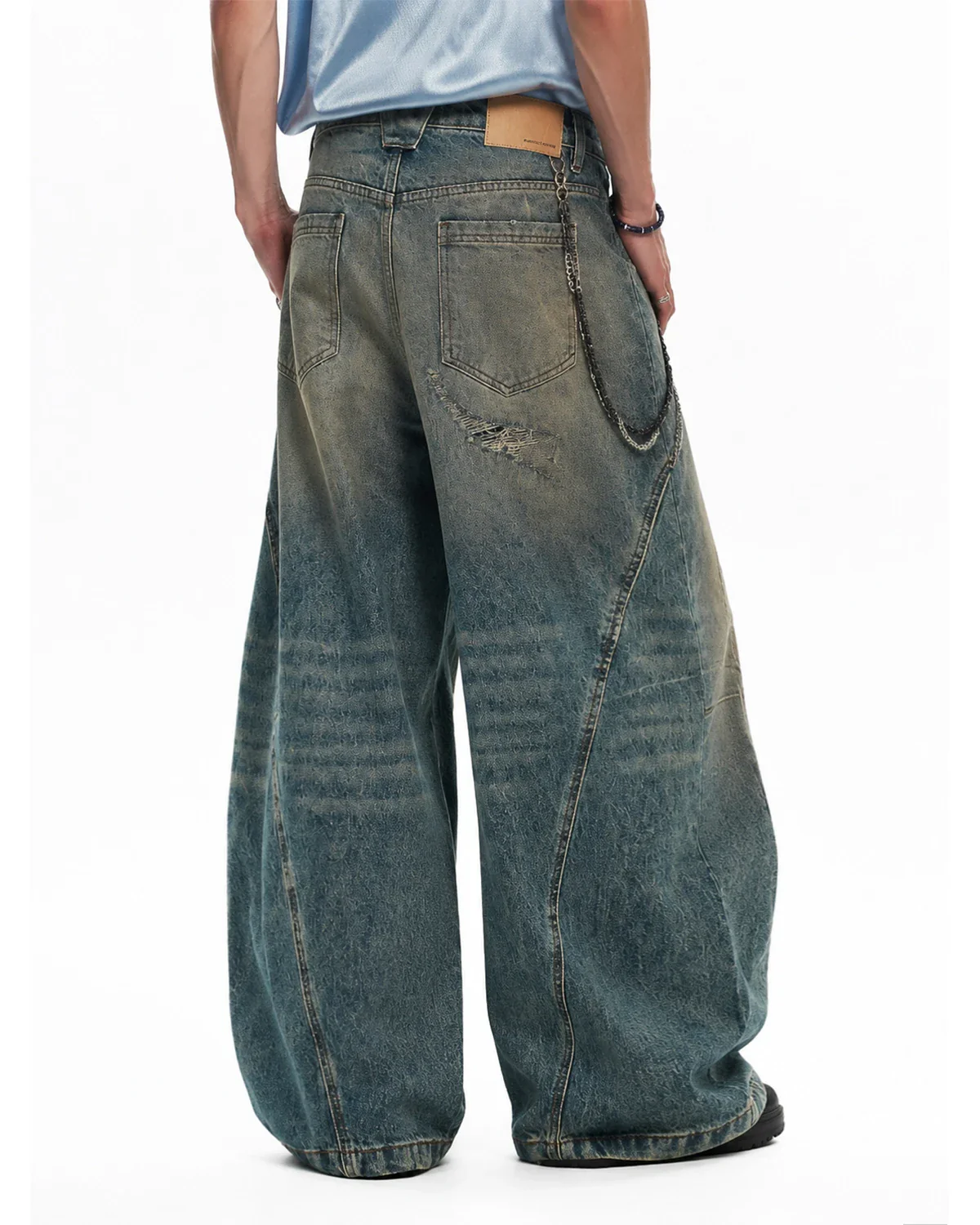 Distressed Dirty Wash Barrel Jeans | Inflation Streetwear - Image 6