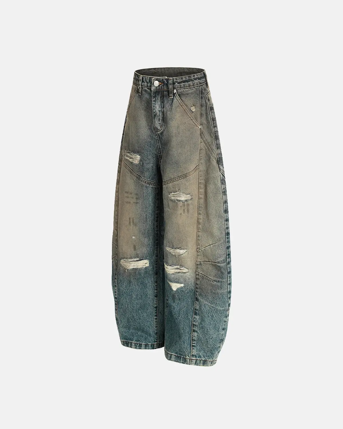 Distressed Dirty Wash Barrel Jeans | Inflation Streetwear - Image 7
