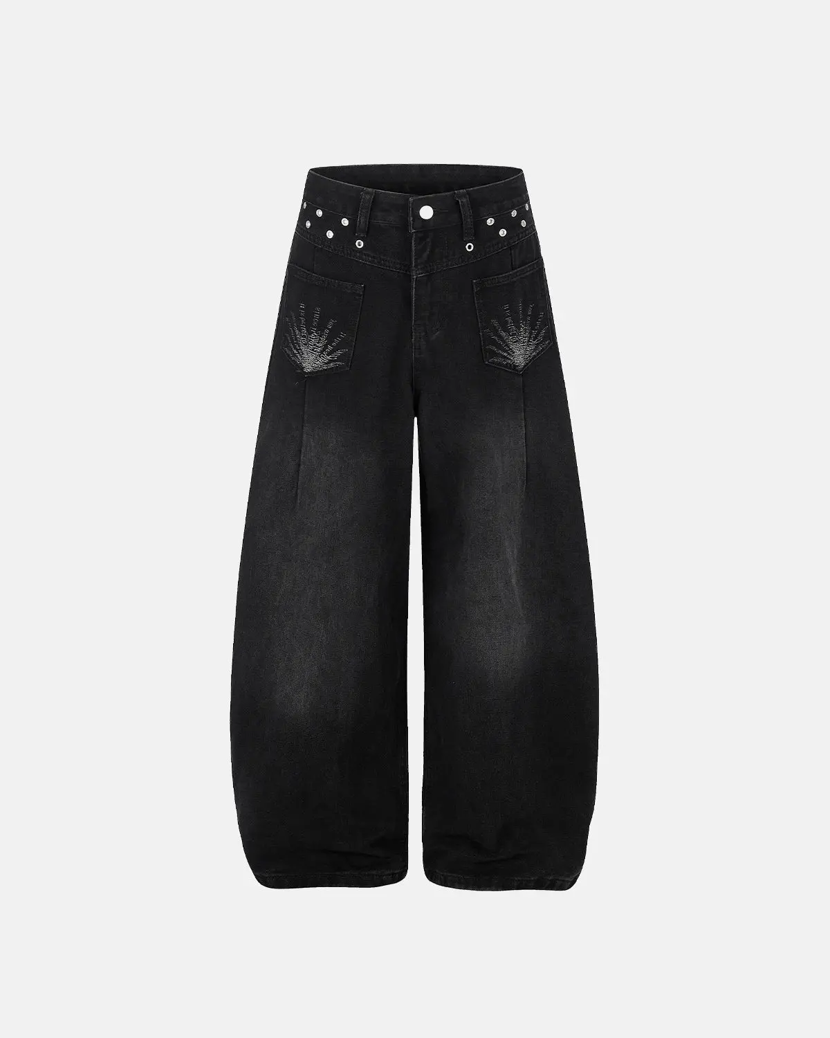 Distressed Eyelet Barrel Jeans | Inflation Streetwear