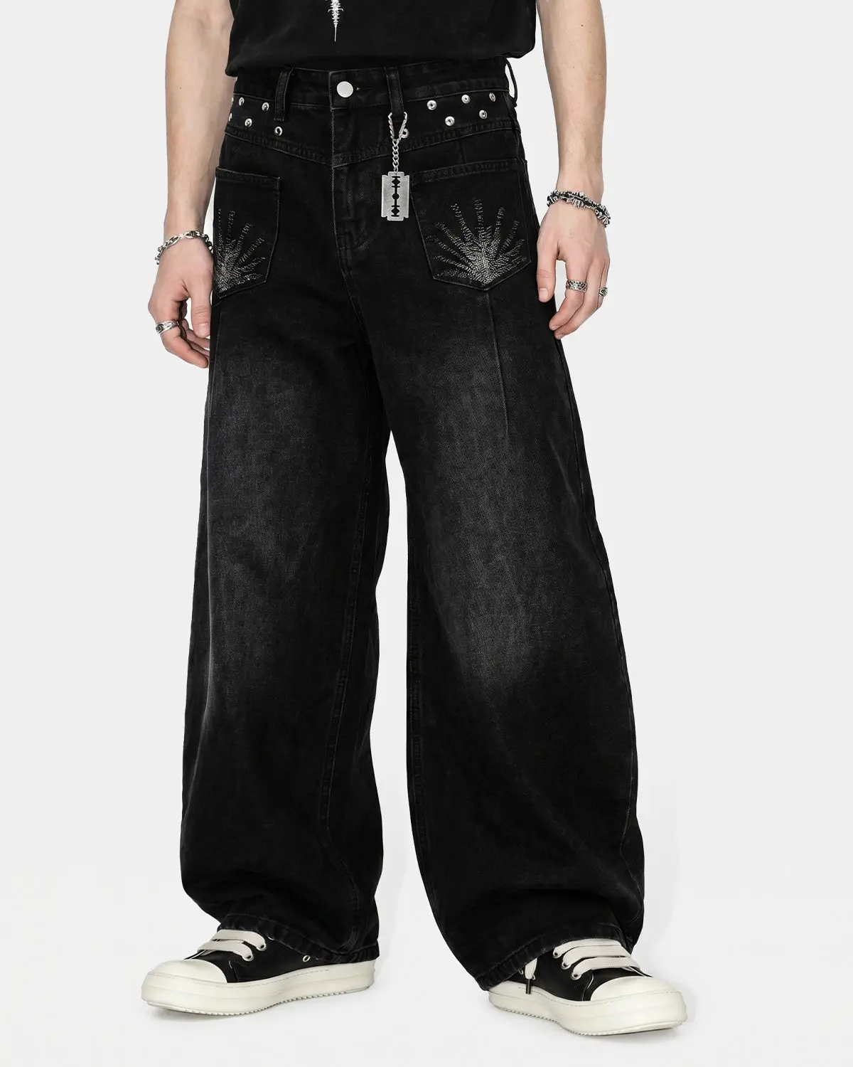 Distressed Eyelet Barrel Jeans | Inflation Streetwear - Image 10