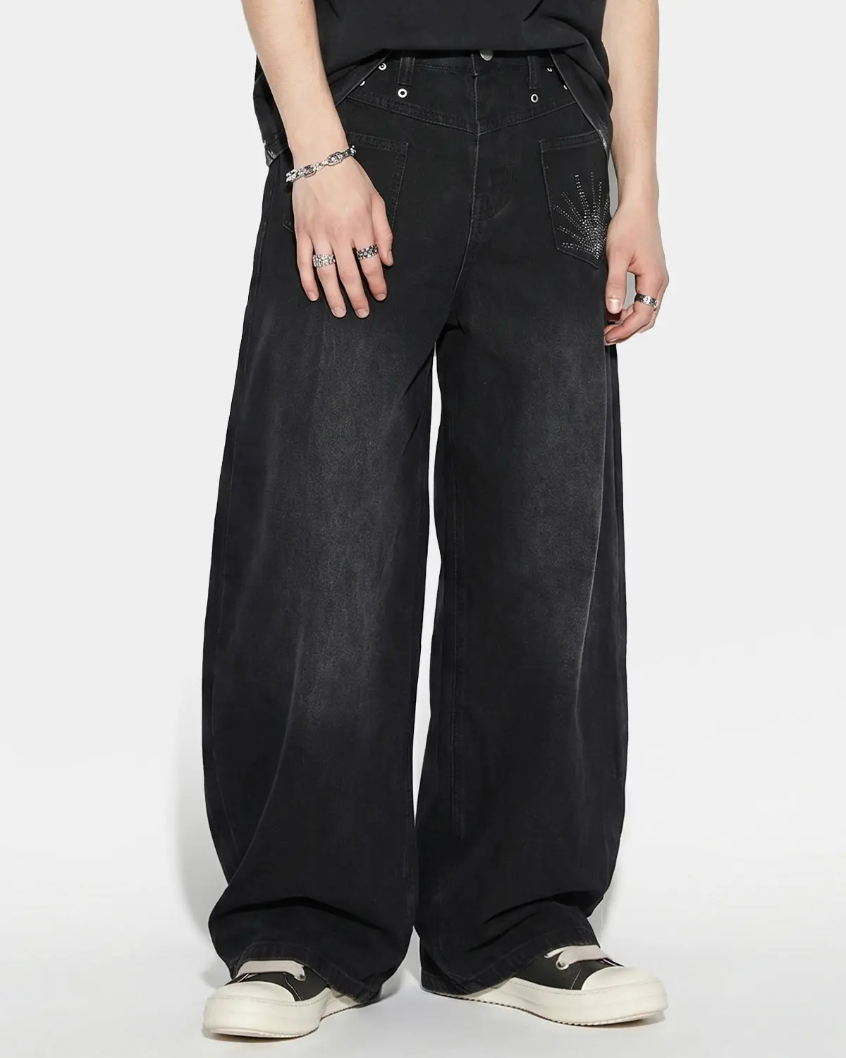 Distressed Eyelet Barrel Jeans | Inflation Streetwear - Image 9