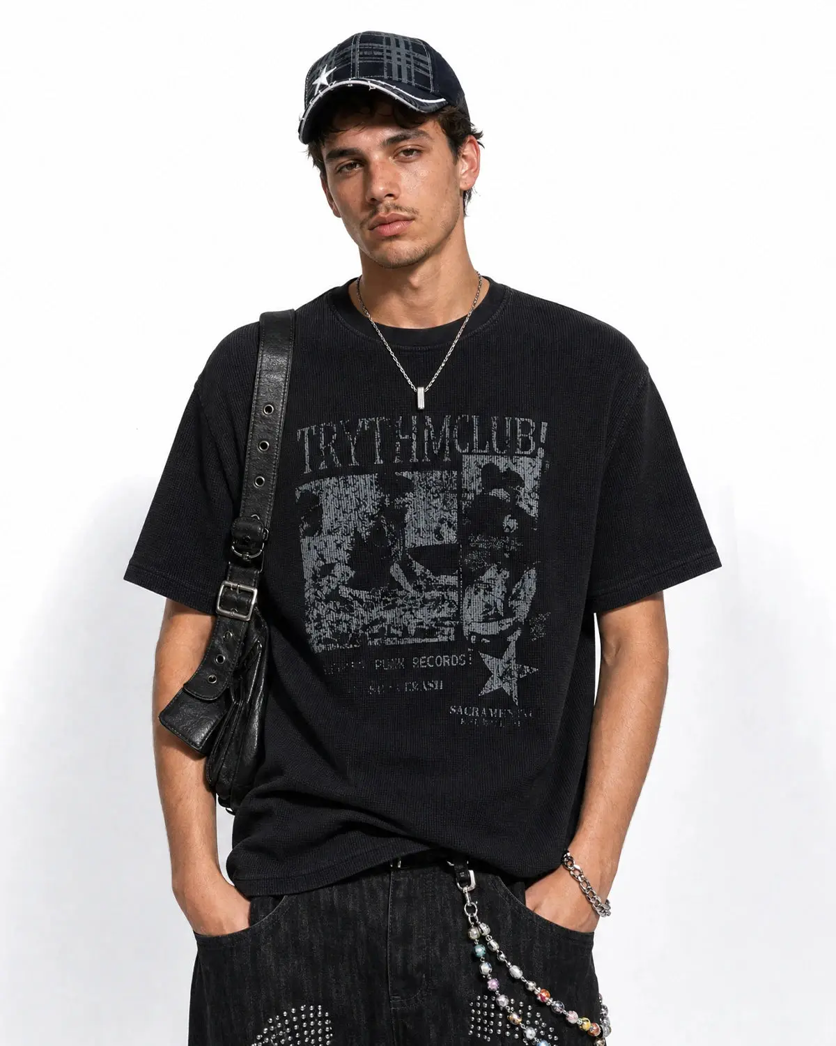 Distressed Graphic Waffle Tee | Inflation Streetwear - Image 2