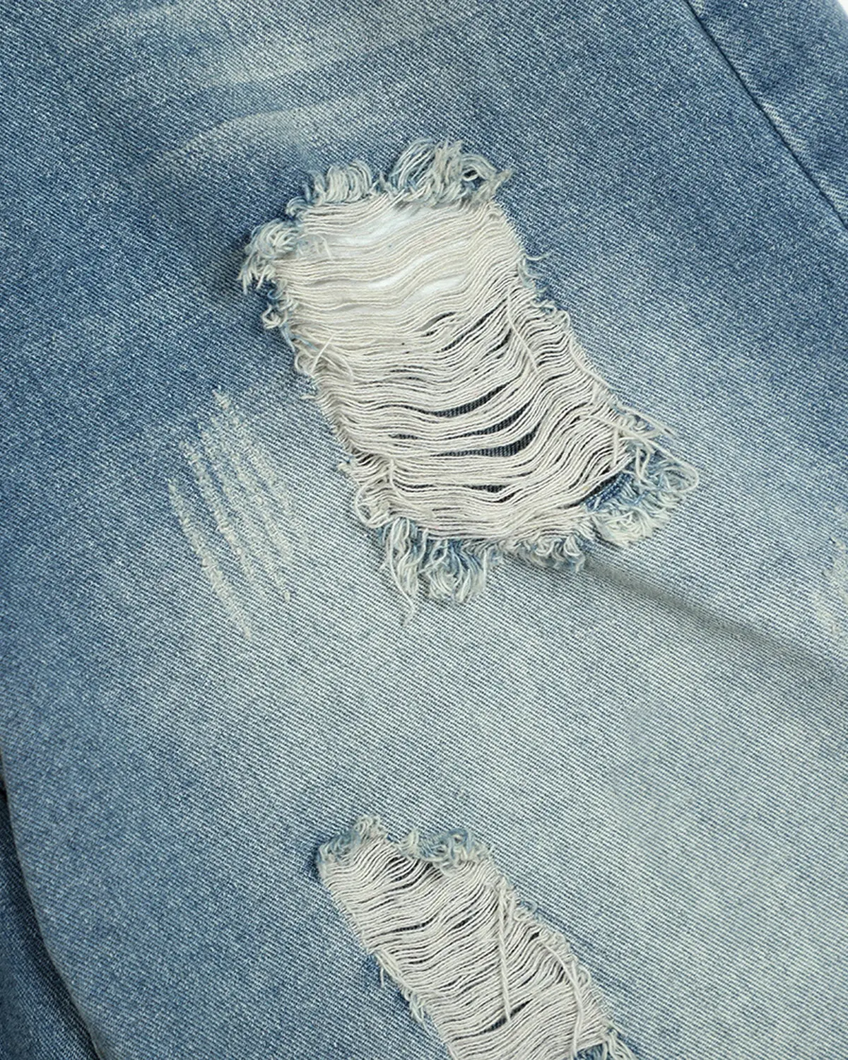 Distressed Washed Knee-Length Jorts | Inflation Streetwear - Image 5