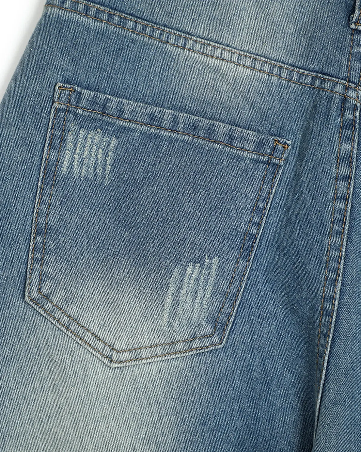 Distressed Washed Knee-Length Jorts | Inflation Streetwear - Image 9