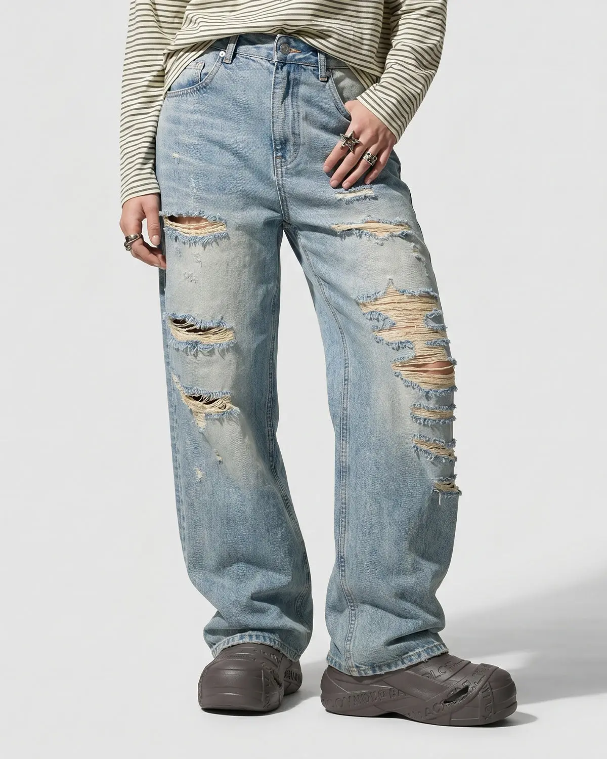 Distressed Ripped Straight-Leg Jeans | Inflation Streetwear - Image 3