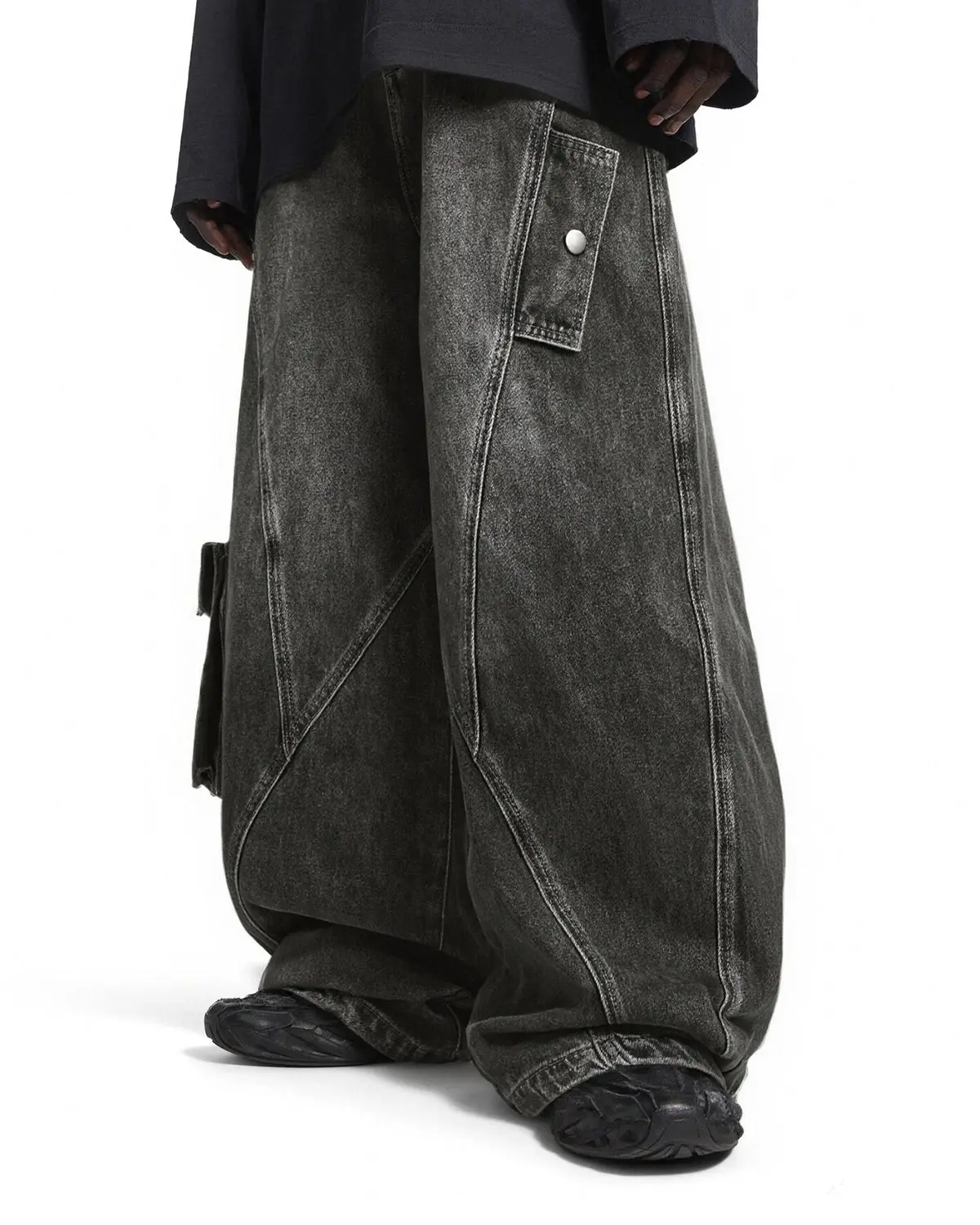 Distressed Washed Cargo Barrel Jeans | Streetwear - Image 3