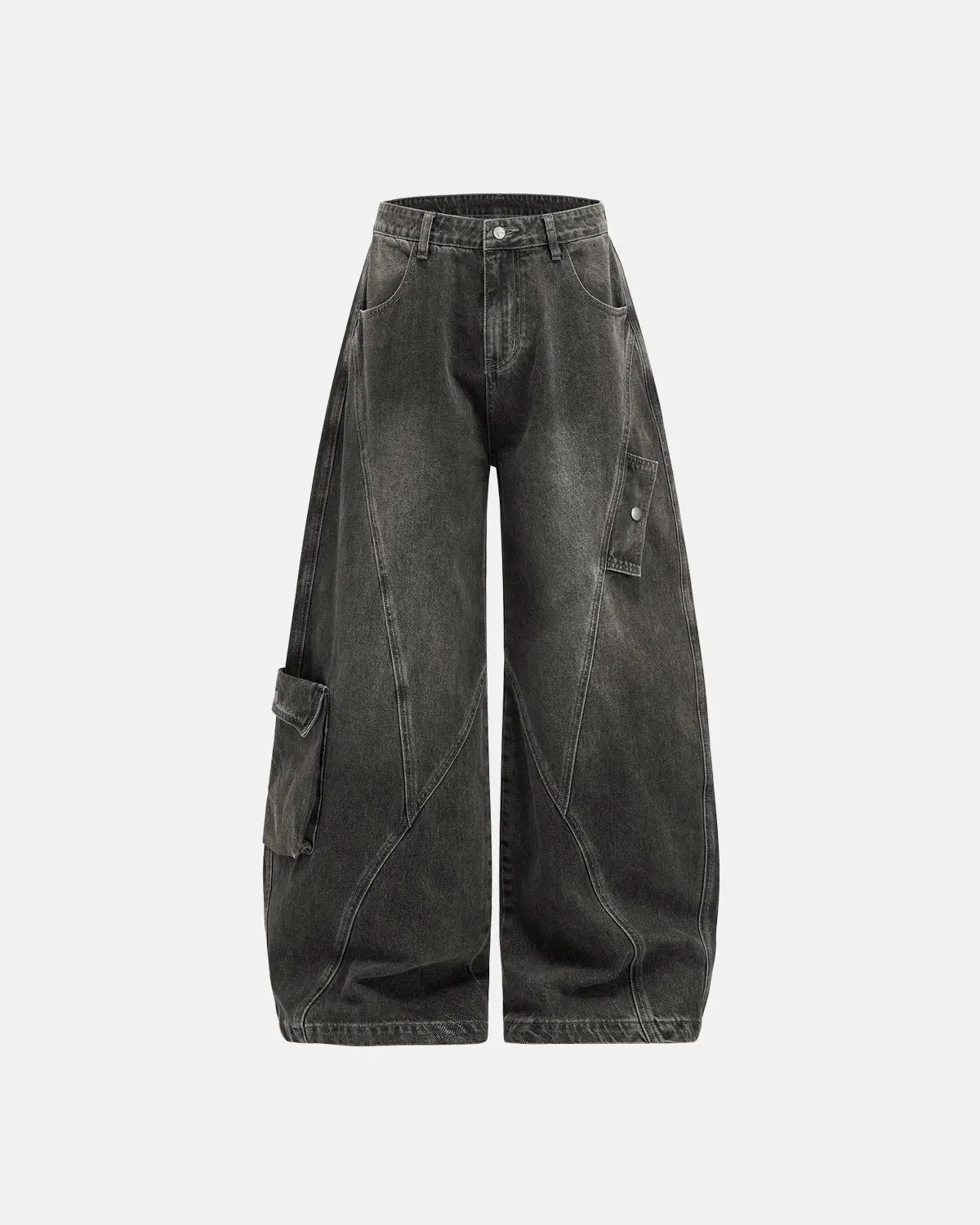 Distressed Washed Cargo Barrel Jeans | Streetwear - Image 5