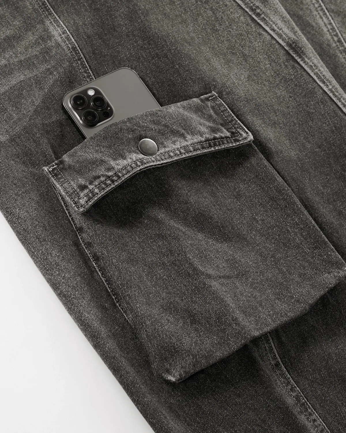 Distressed Washed Cargo Barrel Jeans | Streetwear - Image 9
