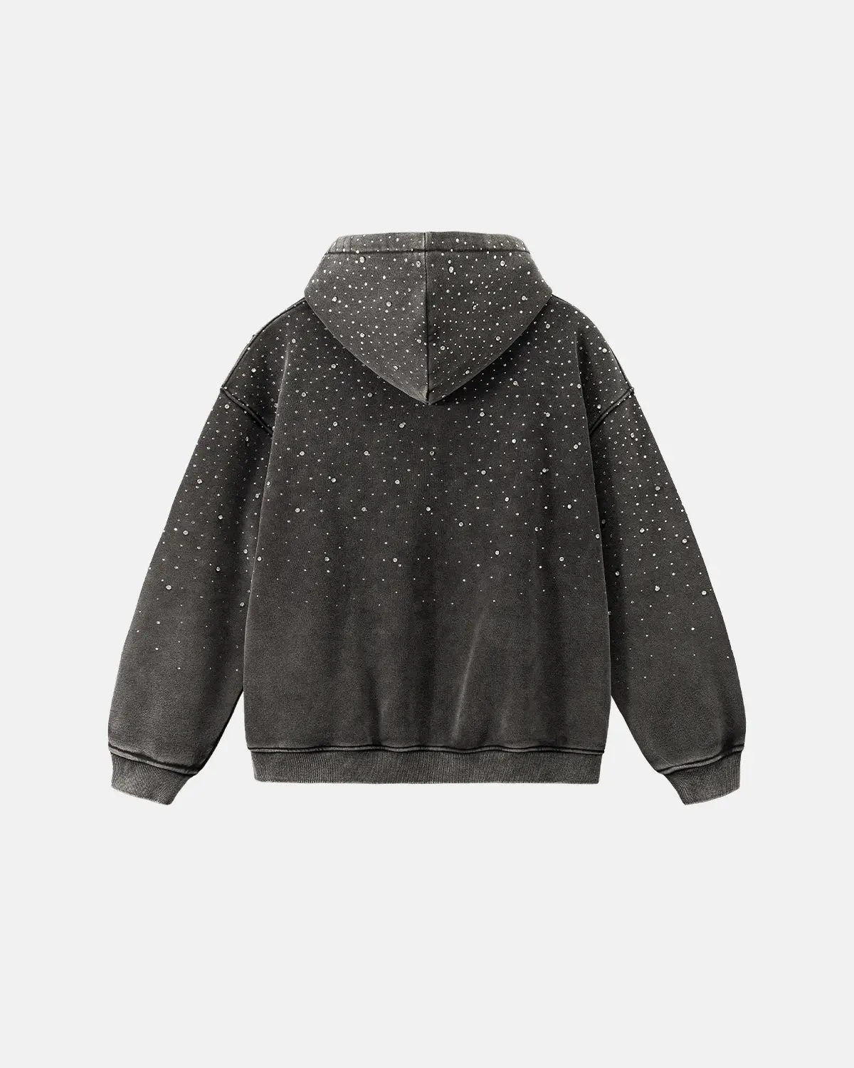 Distressed Washed Fleece Rhinestone Zip Up Hoodies | Inflation Streetwear - Image 2