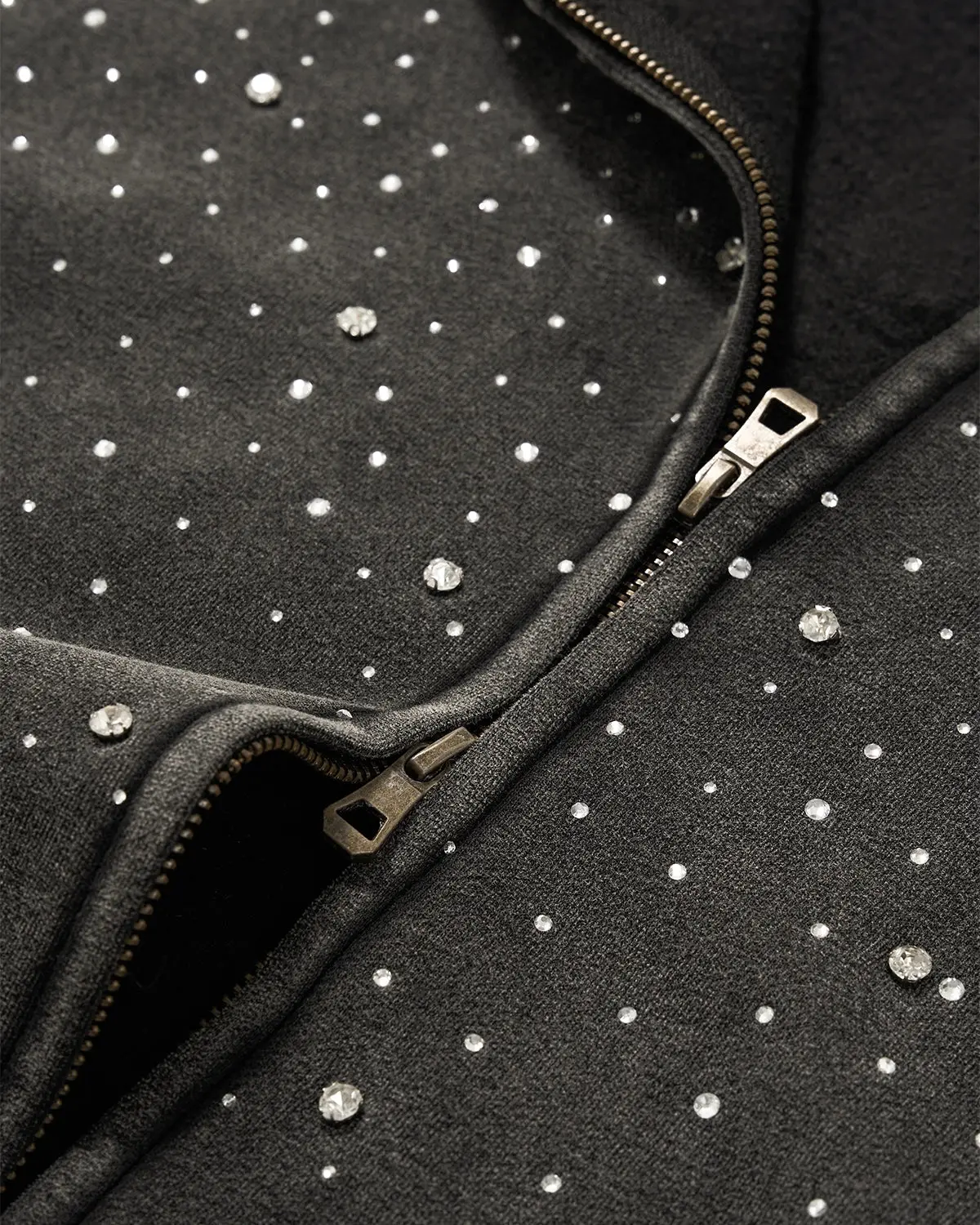 Distressed Washed Fleece Rhinestone Zip Up Hoodies | Inflation Streetwear - Image 6
