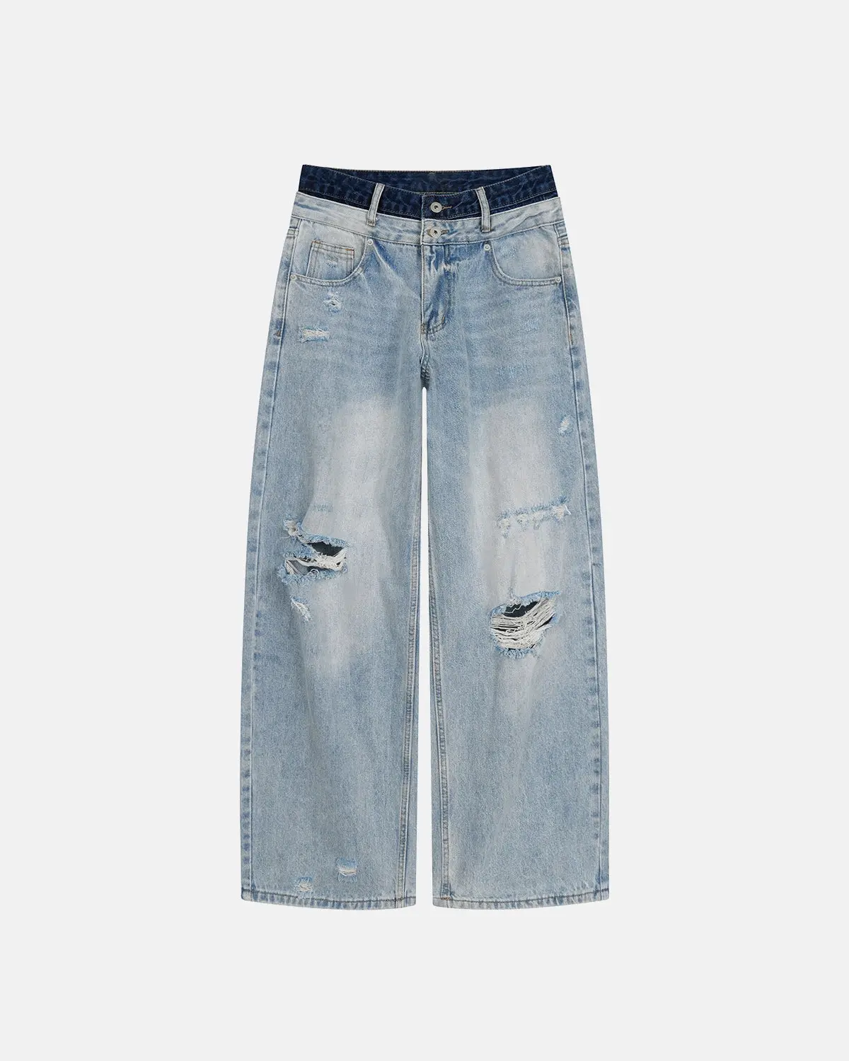 Double Waist Distressed Baggy Jeans | Inflation Streetwear