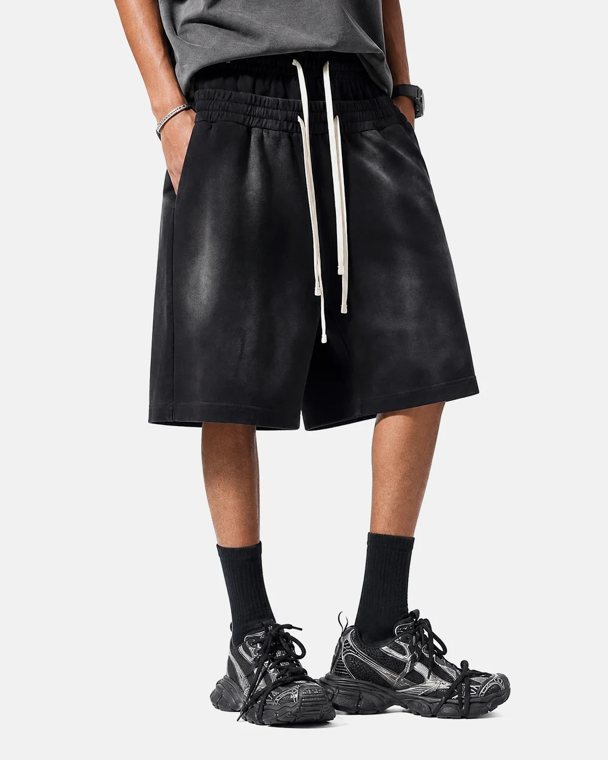 Double Waist Monkey Wash Sweat Shorts | Inflation Streetwear - Image 5