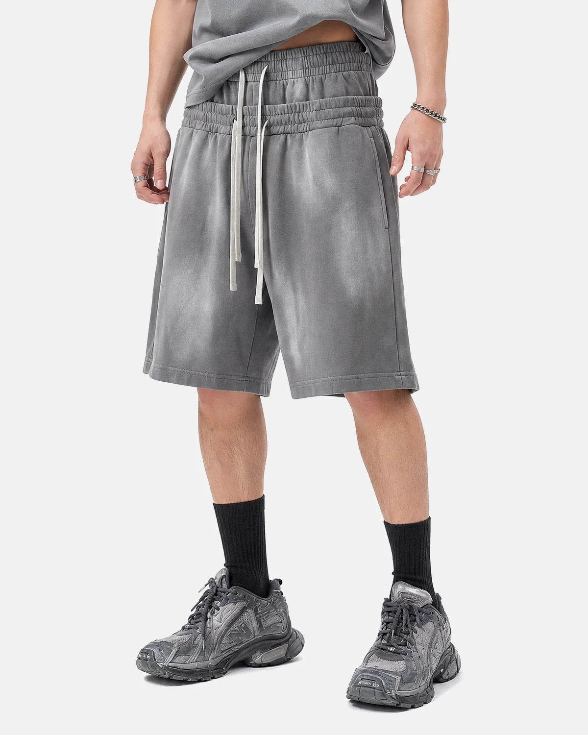 Double Waist Monkey Wash Sweat Shorts | Inflation Streetwear - Image 6