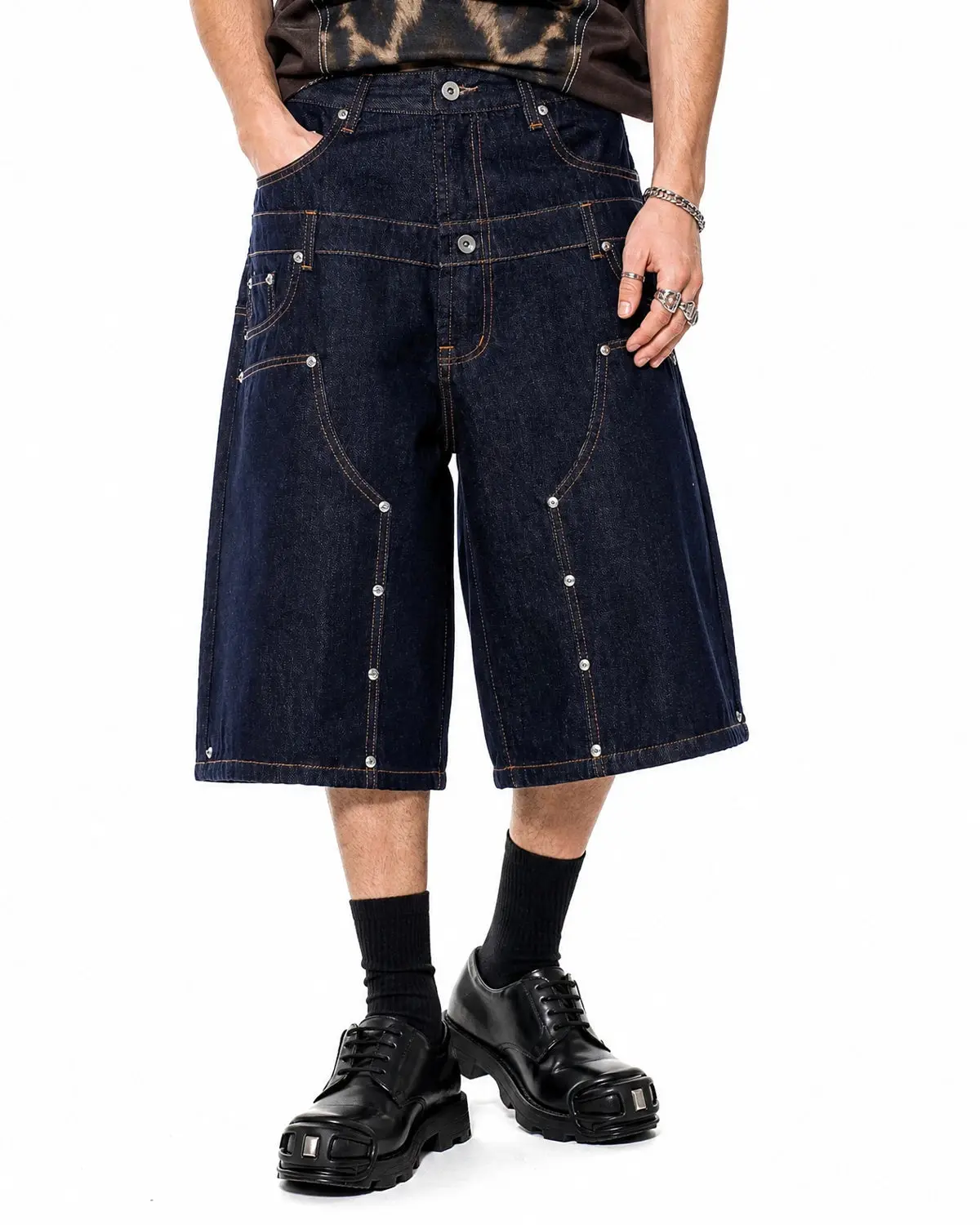 Double Waist Rivet Baggy Jorts | Inflation Streetwear - Image 6
