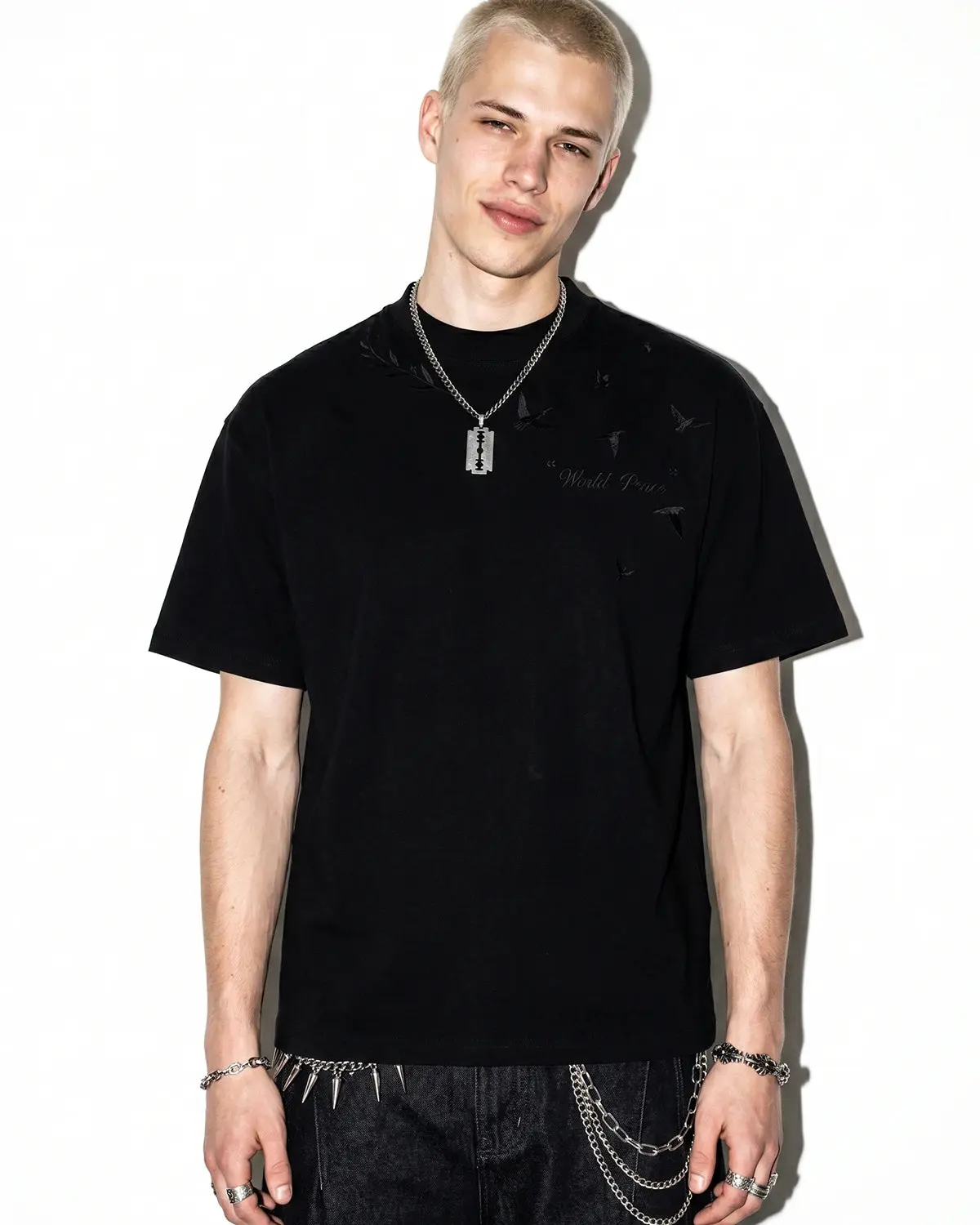 Dove Embroidered Mock Neck T-Shirt | Inflation Streetwear - Image 2