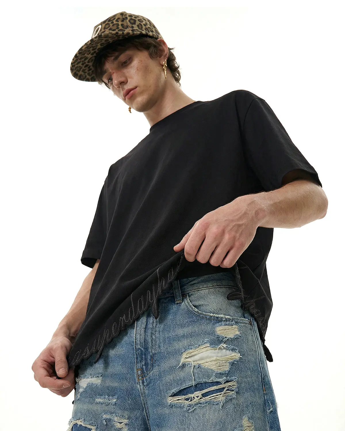 Embroidered Frayed Hem Oversized T-Shirt | Inflation Streetwear - Image 5