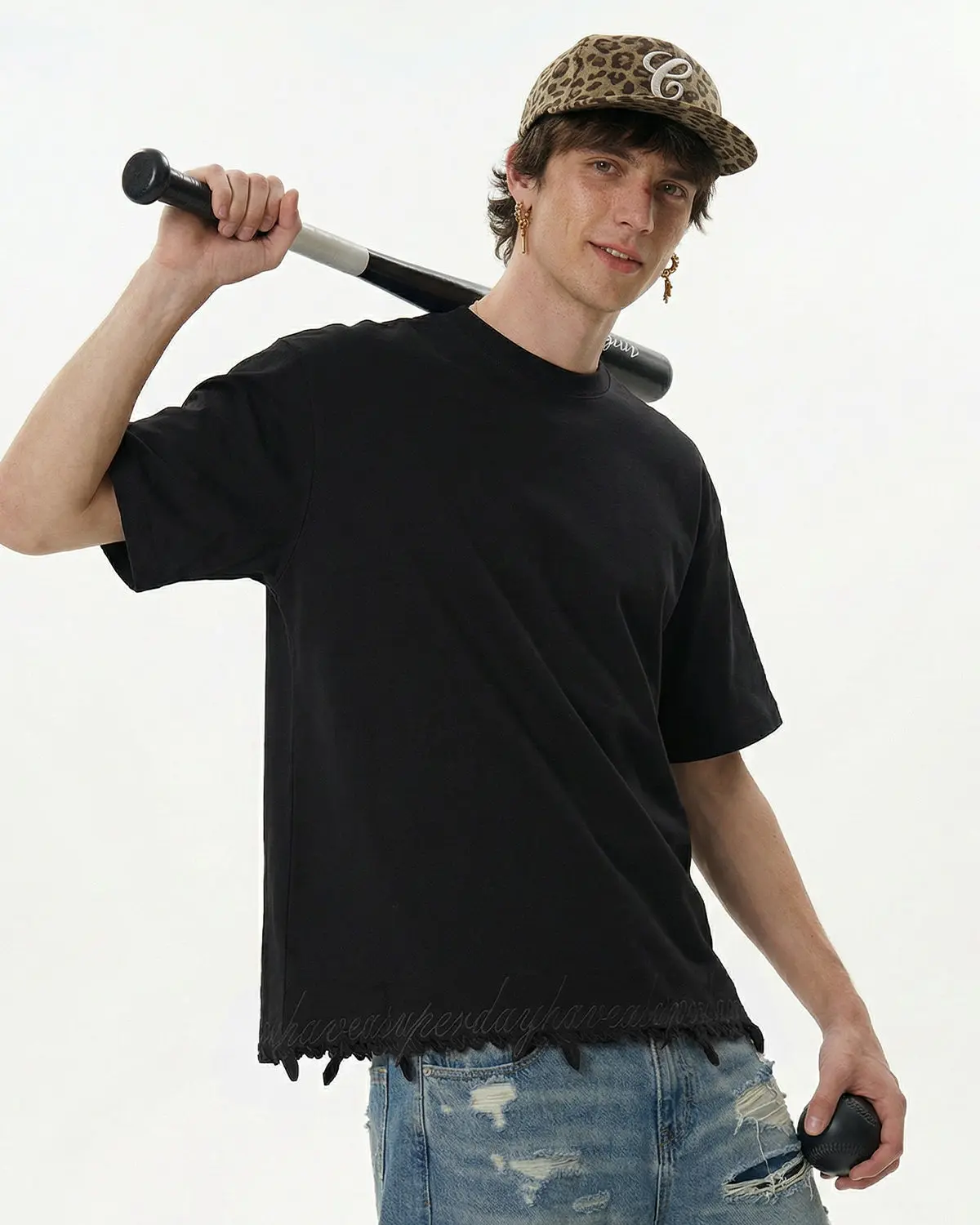 Embroidered Frayed Hem Oversized T-Shirt | Inflation Streetwear - Image 6
