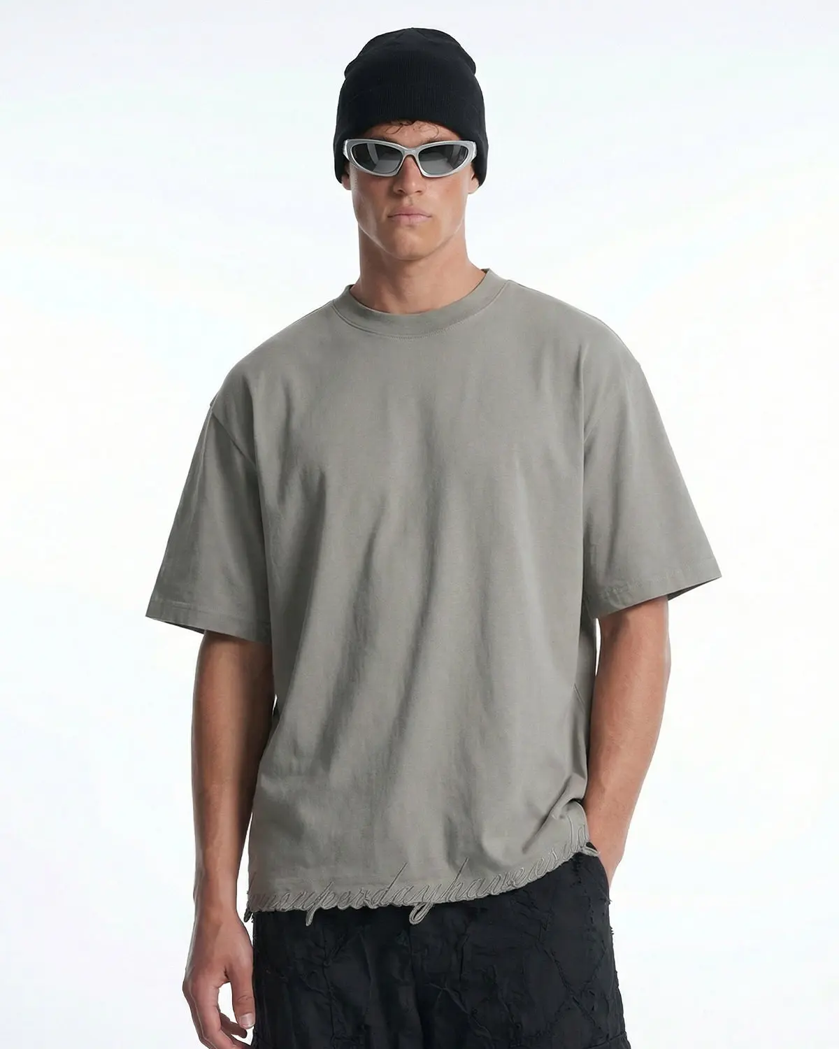 Embroidered Frayed Hem Oversized T-Shirt | Inflation Streetwear - Image 8