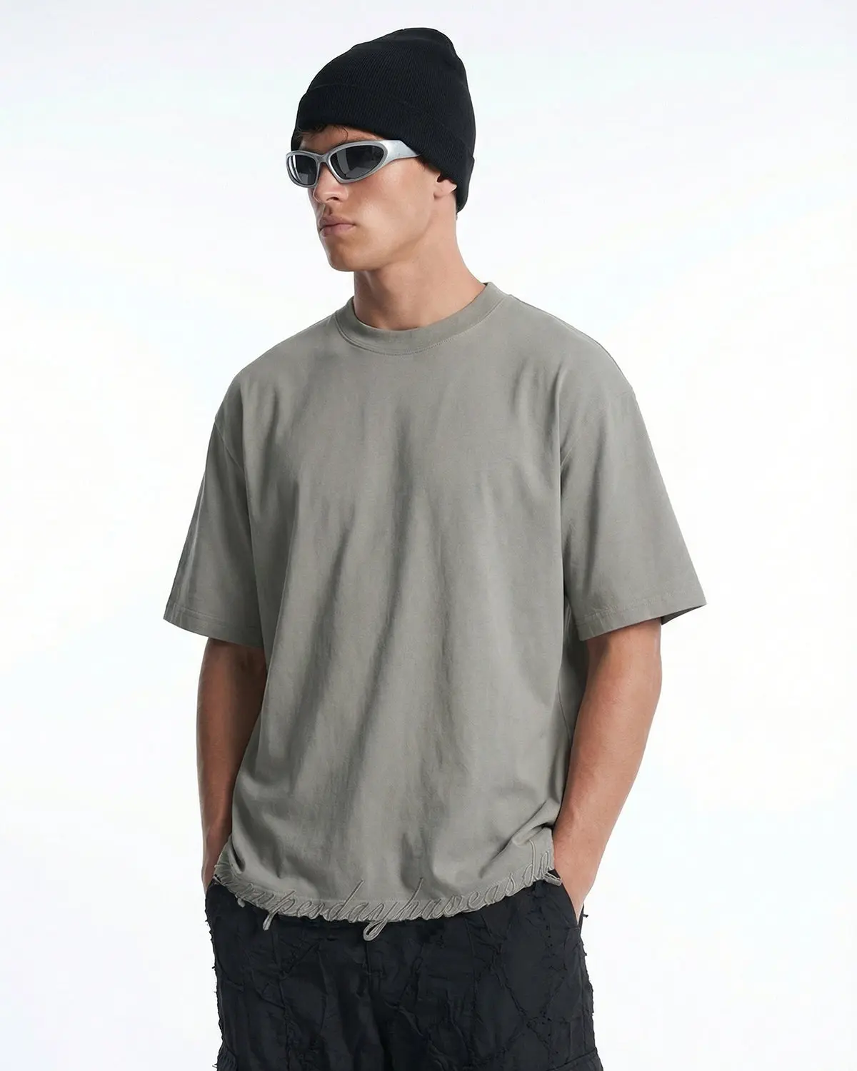 Embroidered Frayed Hem Oversized T-Shirt | Inflation Streetwear - Image 9
