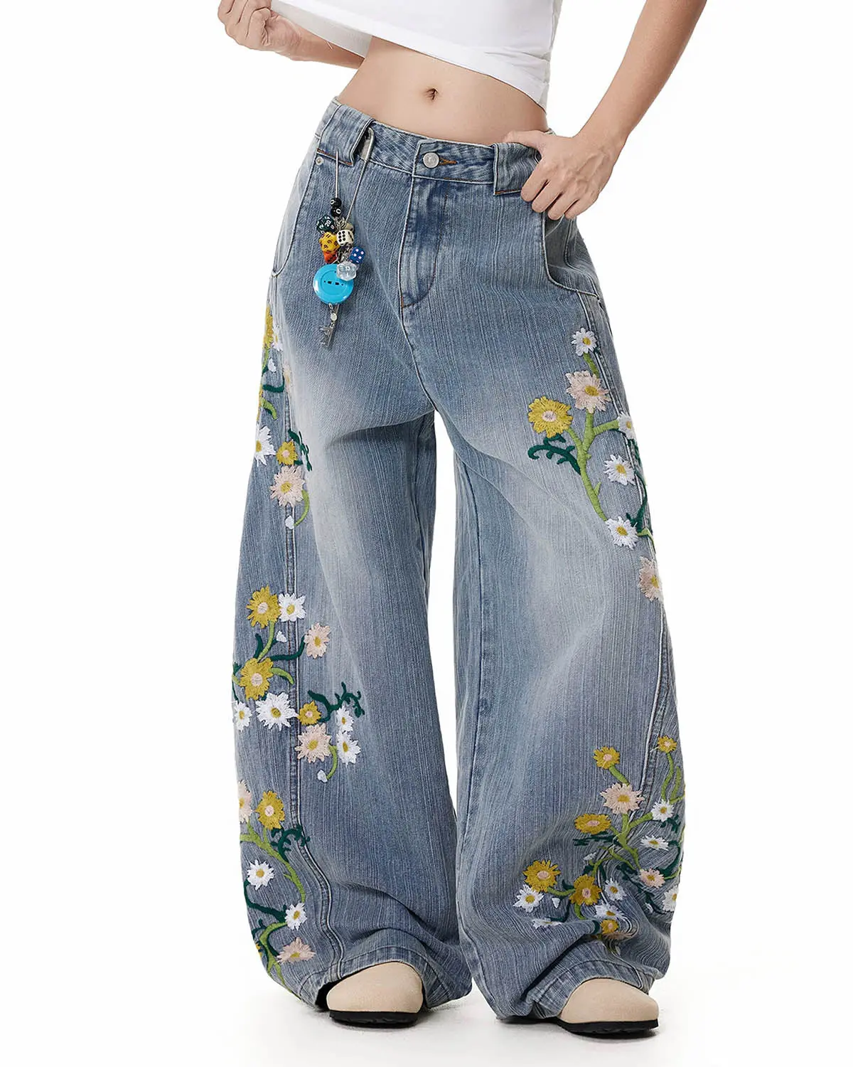 Embroidery Bamboo Weave Baggy Jeans | Inflation Streetwear - Image 3