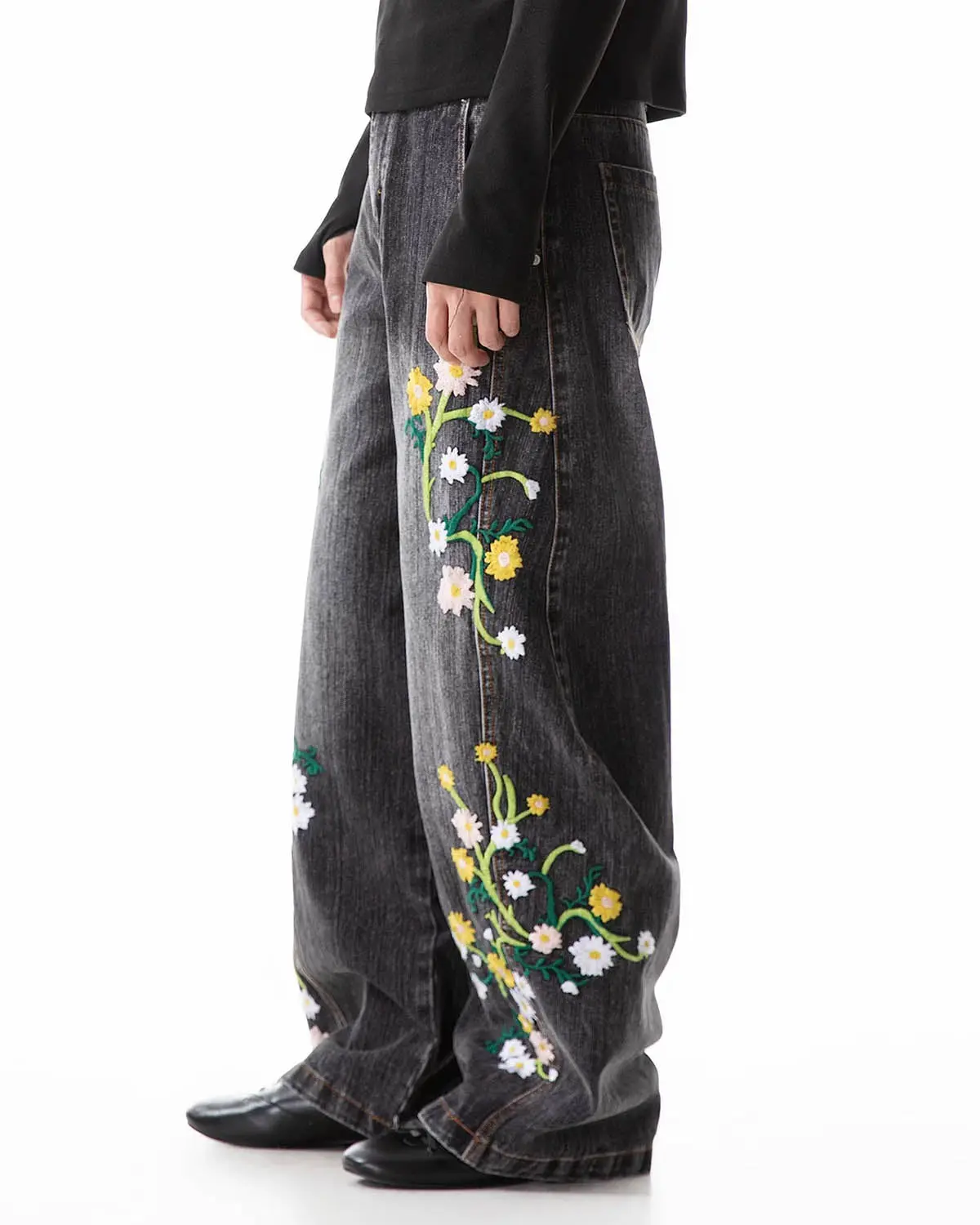 Embroidery Bamboo Weave Baggy Jeans | Inflation Streetwear - Image 5