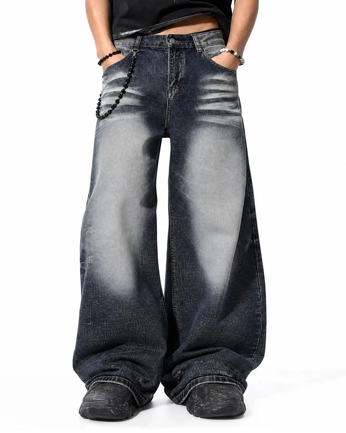 Faded Whisker Baggy Jeans | Inflation Streetwear - Image 2