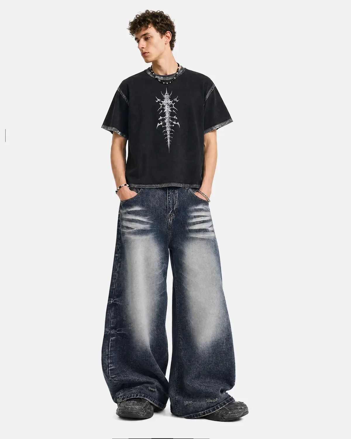 Faded Whisker Baggy Jeans | Inflation Streetwear - Image 4