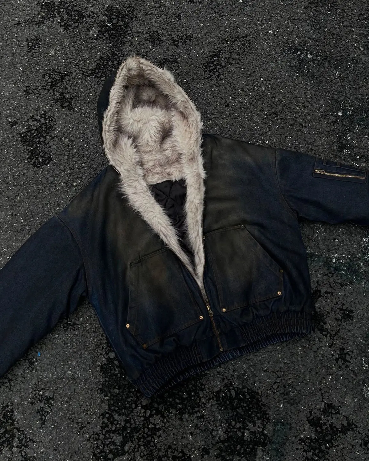 Faux Fur Lined Acid Wash Bomber Jacket | Inflation Streetwear - Image 6