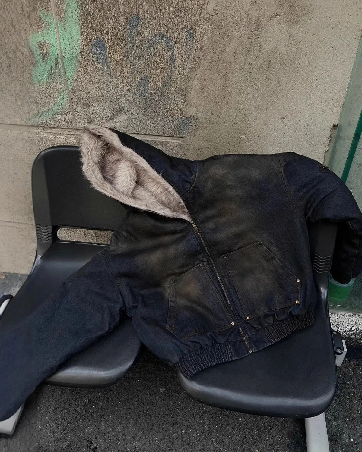 Faux Fur Lined Acid Wash Bomber Jacket | Inflation Streetwear - Image 7