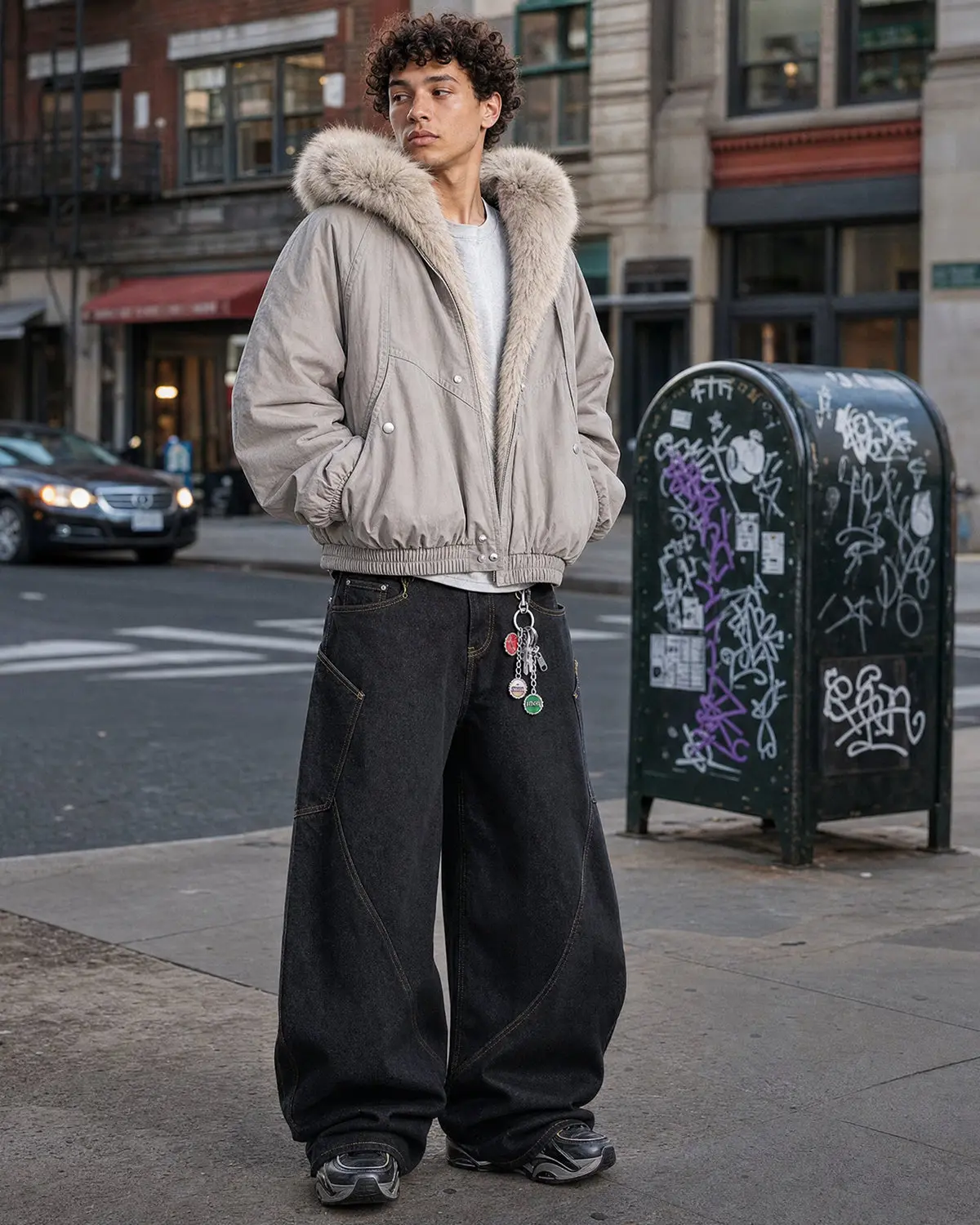 Faux Fur Lined Bomber Hooded Jacket | Inflation Streetwear - Image 3