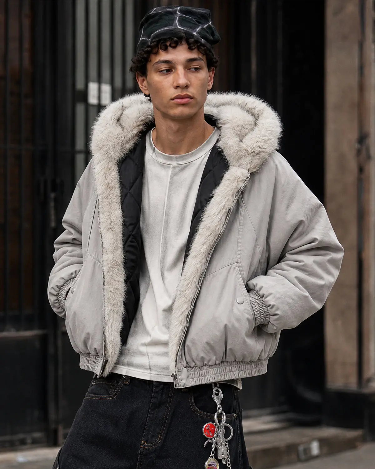 Faux Fur Lined Bomber Hooded Jacket | Inflation Streetwear - Image 6
