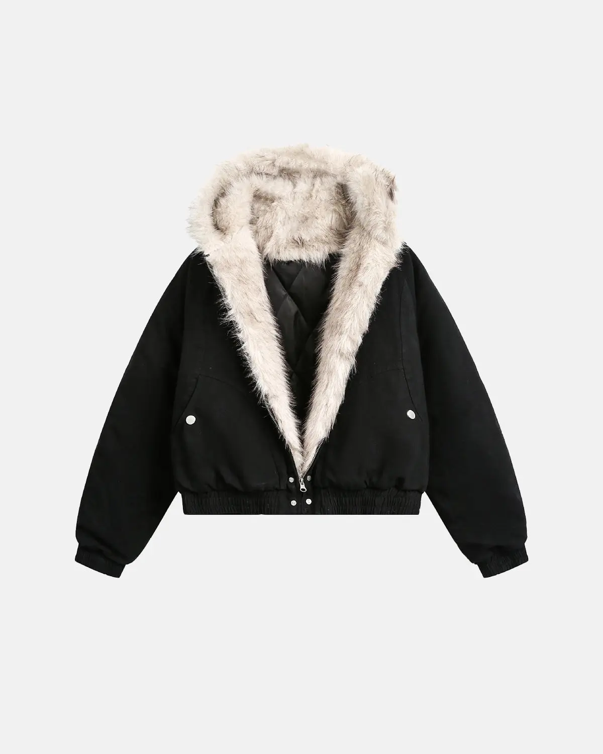 Faux Fur Lined Bomber Hooded Jacket | Inflation Streetwear - Image 9