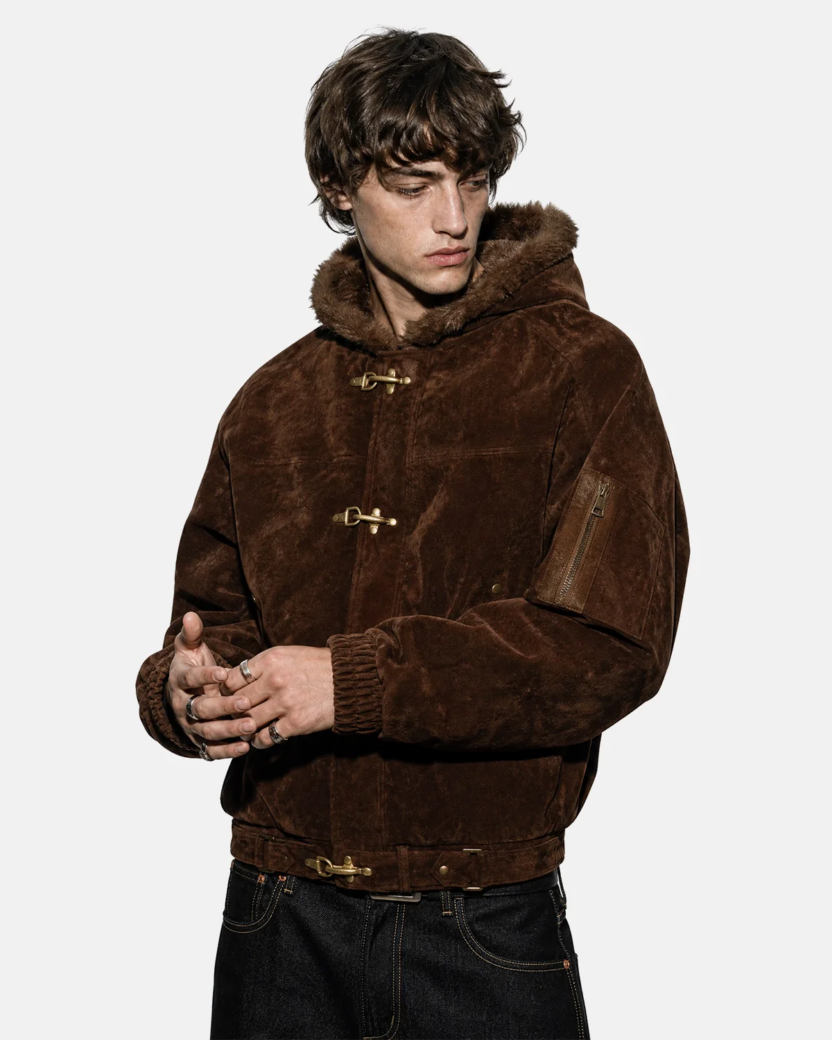 Faux Fur Lined Clasp Bomber Jacket | Inflation Streetwear - Image 6