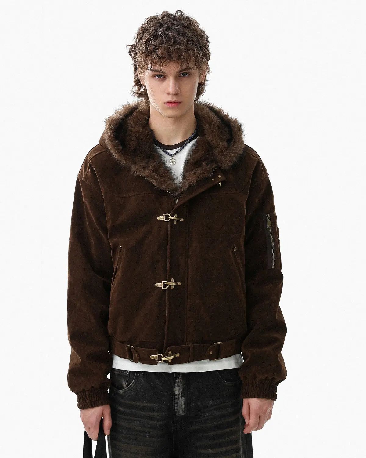 Faux Fur Lined Clasp Bomber Jacket | Inflation Streetwear - Image 9