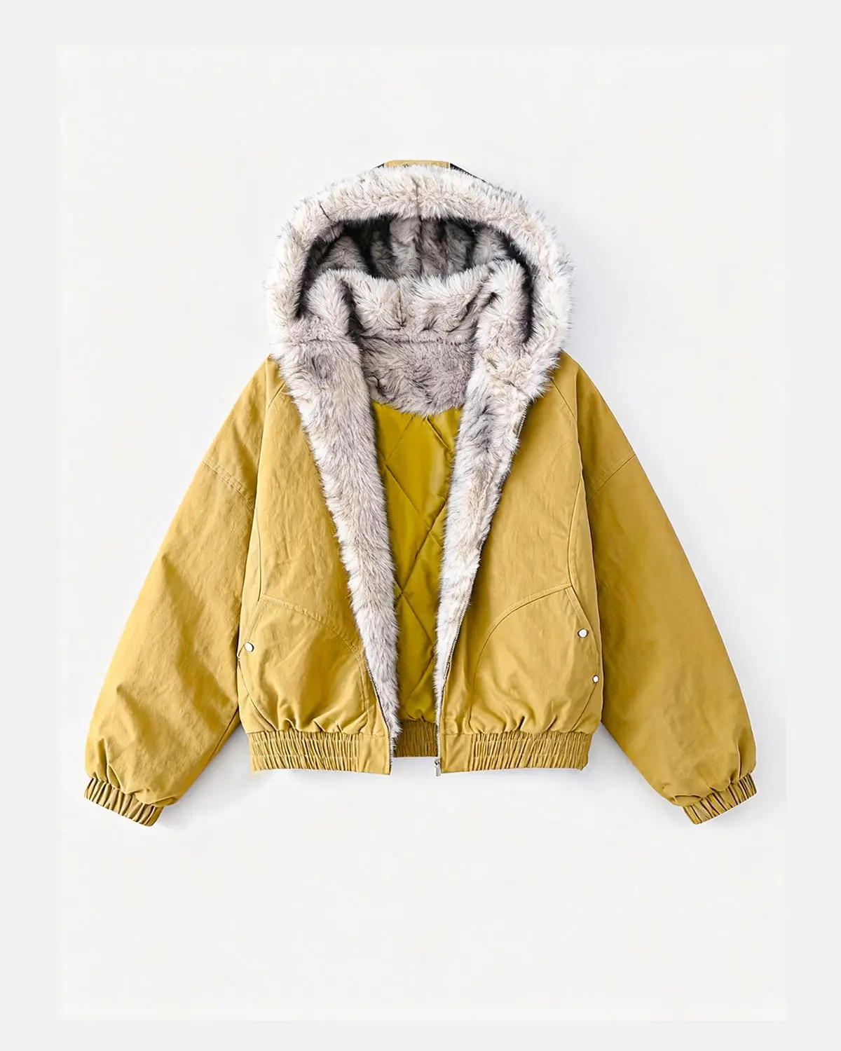 Faux Fur Lined Padded Bomber Jacket | Inflation Streetwear - Image 3