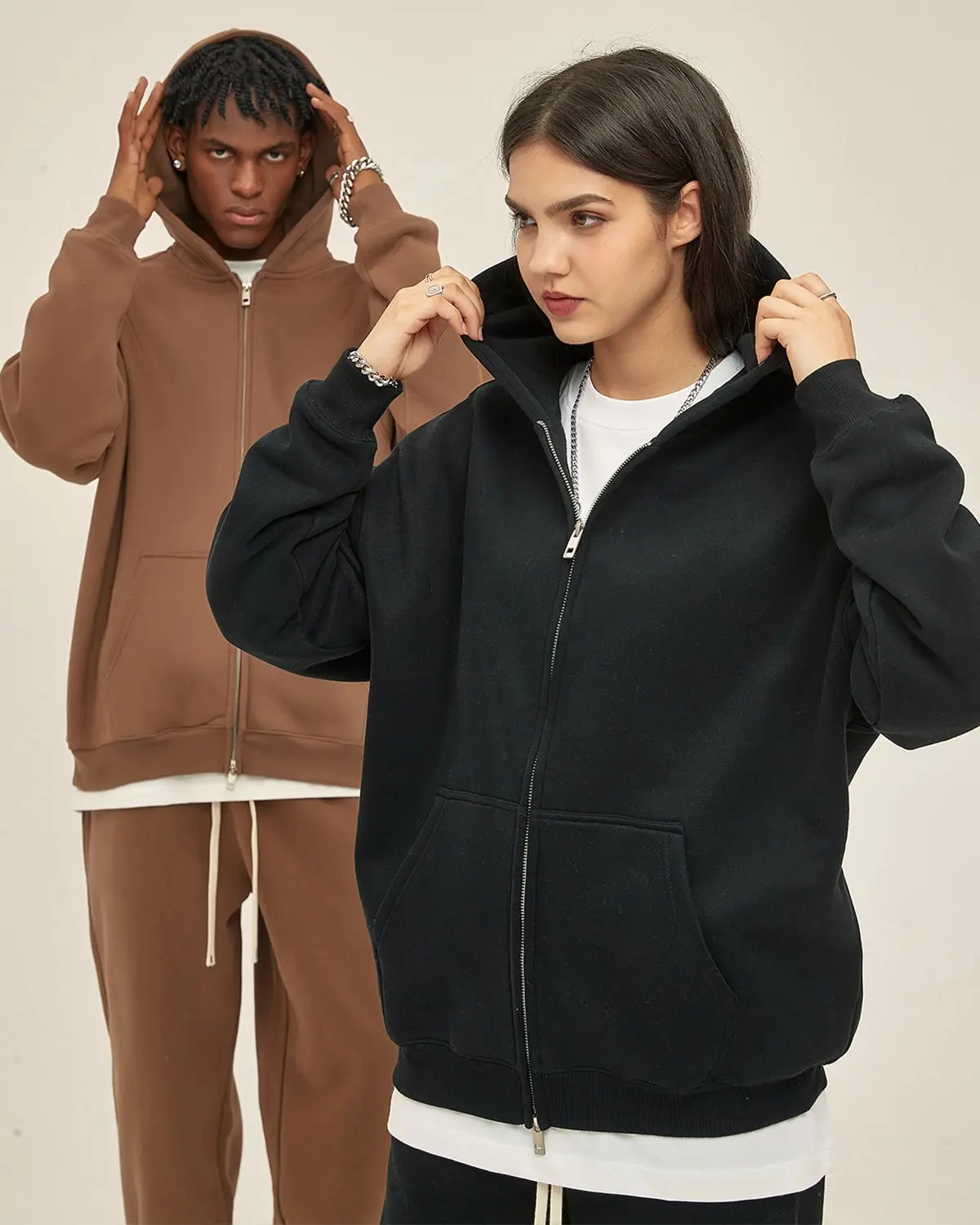 Fleece Double Zip Up Hoodies | Inflation Streetwear - Image 7
