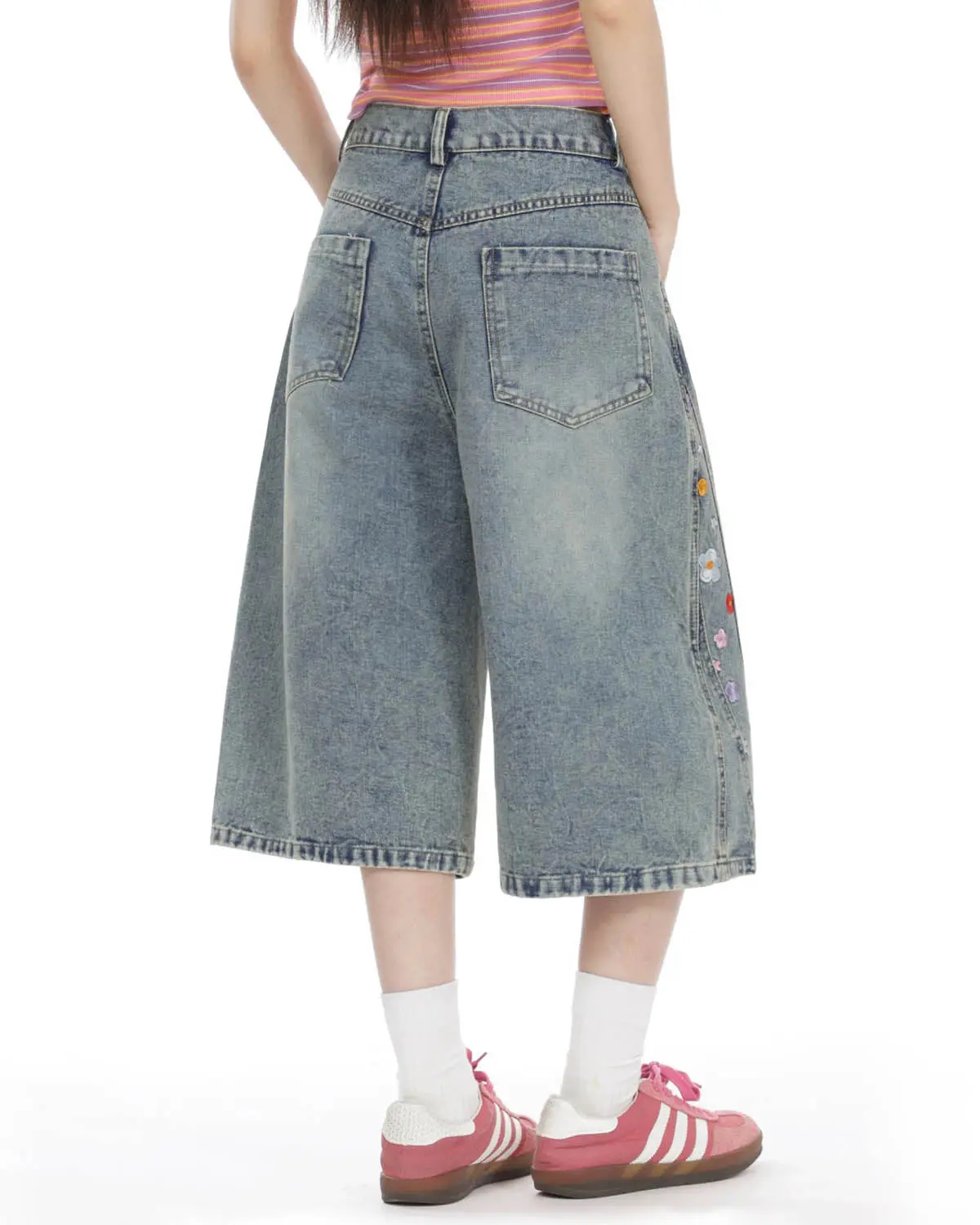 Floral Embroidered Long Baggy Jorts | Inflation Streetwear - Image 3