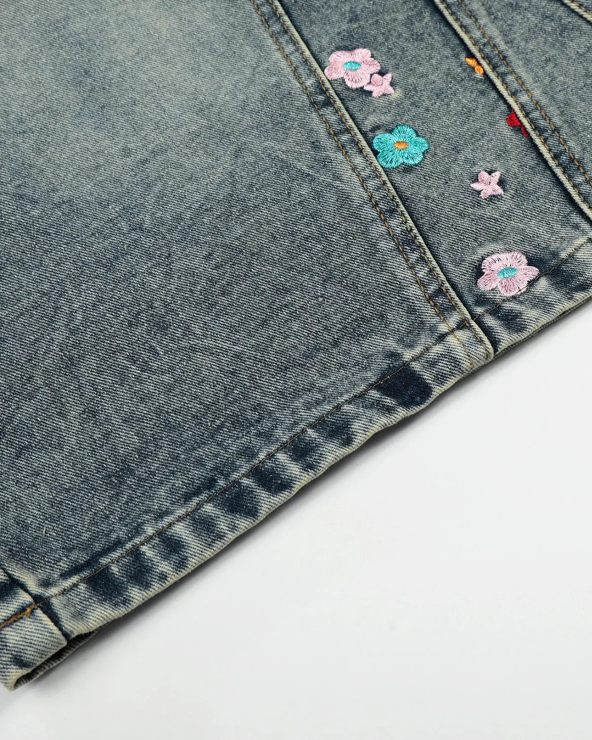 Floral Embroidered Long Baggy Jorts | Inflation Streetwear - Image 7