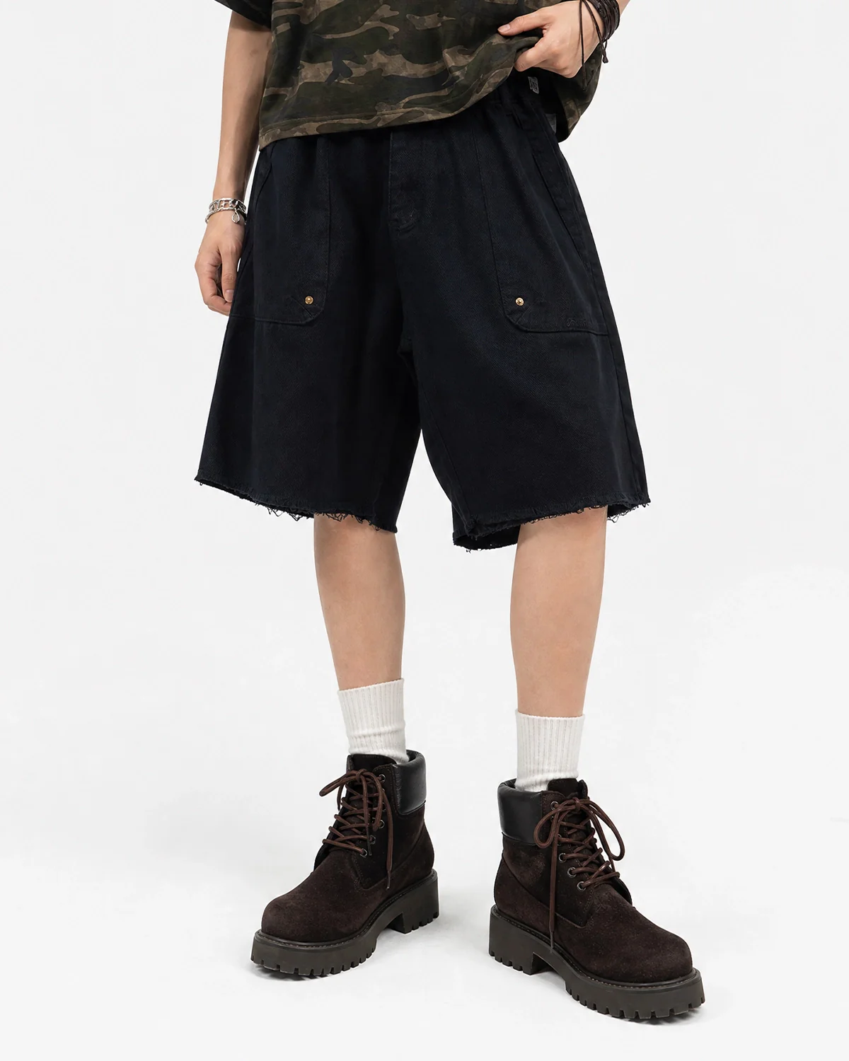 Frayed Hem Camo Knee-Length Shorts | Inflation Streetwear - Image 6