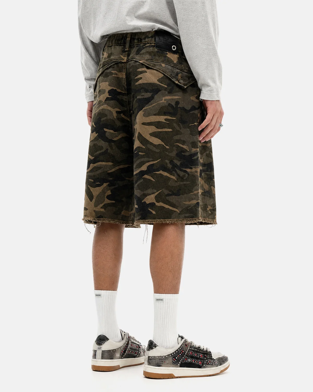 Frayed Hem Camo Knee-Length Shorts | Inflation Streetwear - Image 8